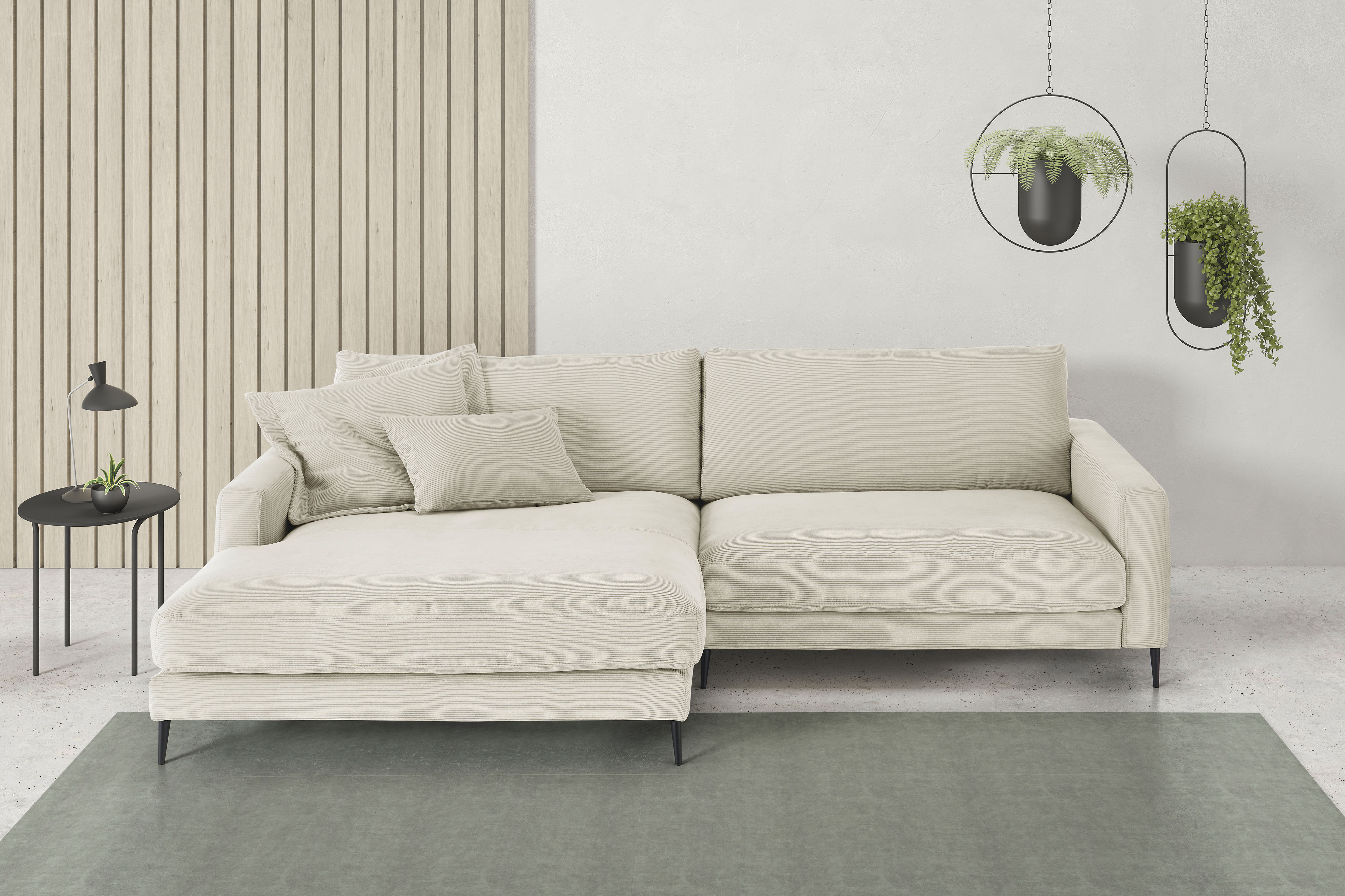 Home affaire Ecksofa "Downtown, B/T/H: 272/190/84 cm L-Form" weicher Sitzkomfort auch in Cord und Bouclé, incl. Zierkissen