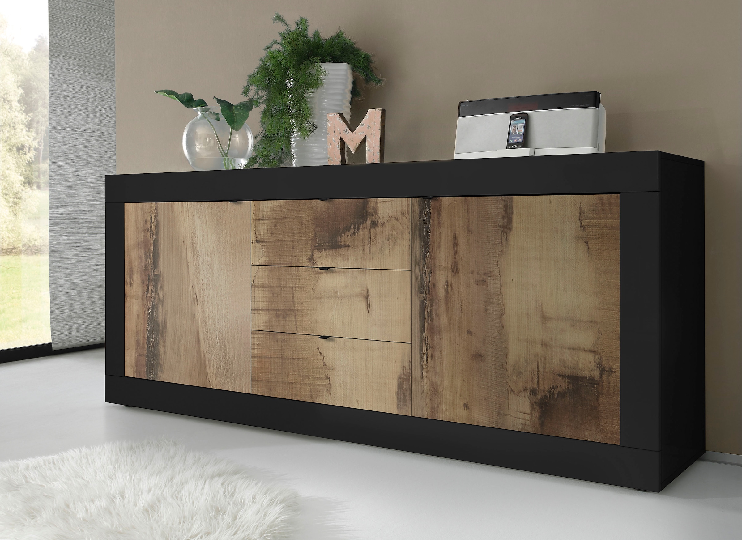 INOSIGN Sideboard »Basic Breite 210 cm, Kommode 2 Türen, 3 Schubkästen, Anrichte,«, Metallgriff, moderne Rahmenoptik, viel Stauraum, Farbauswahl