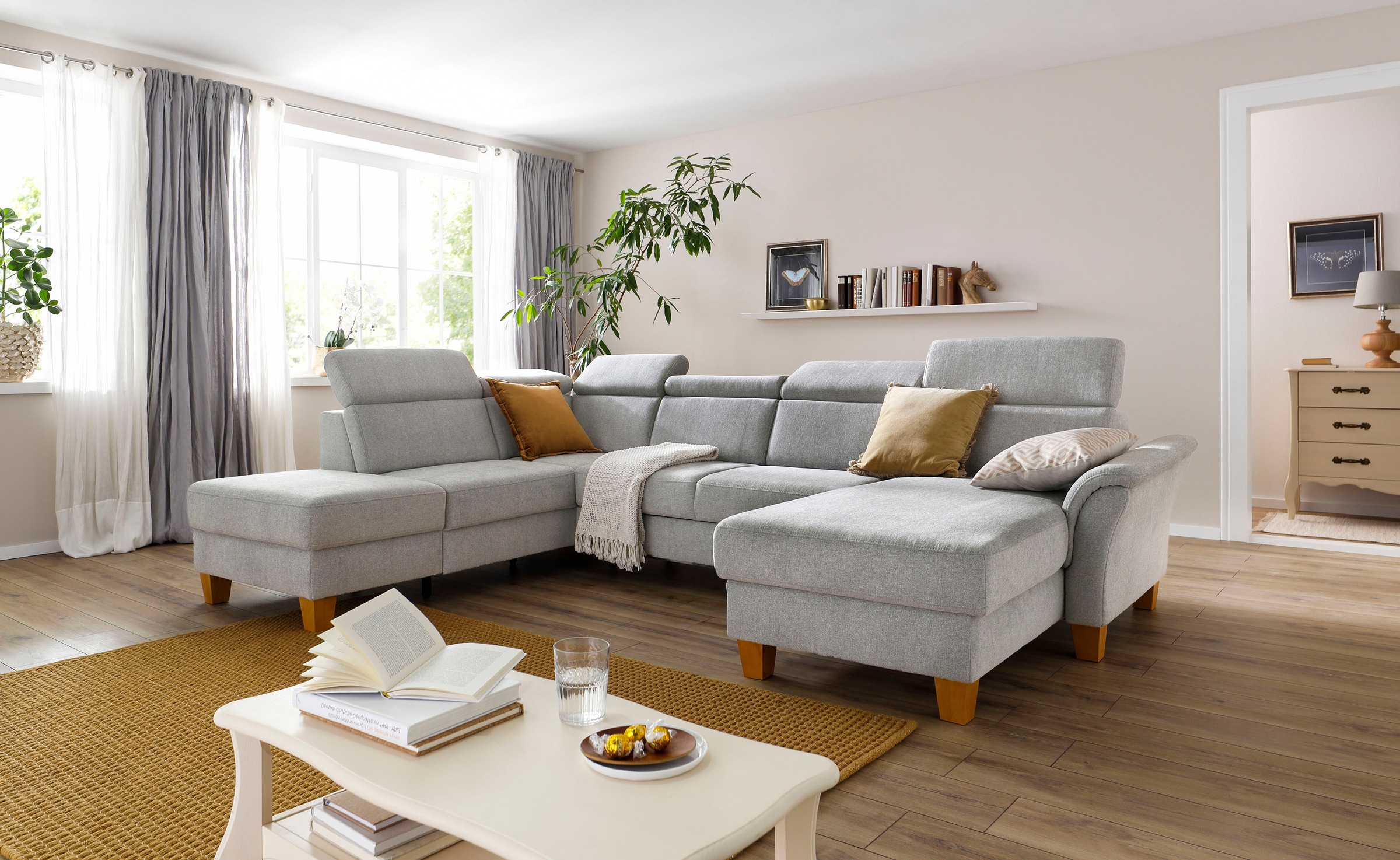 Home affaire Wohnlandschaft "Conville U-Form" Kopfteilverstellung wahlweise günstig online kaufen