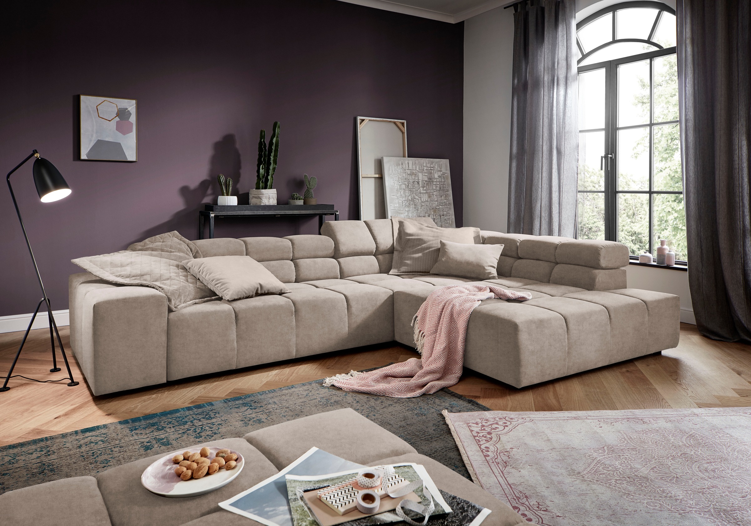 Home affaire Ecksofa "Ancona, Ecksofa, incl. Kopfteilverstellung, Breite 319 cm, L-Form" wahlweise motorische Sitztiefenverstellung, auch in Cord + Easy Care