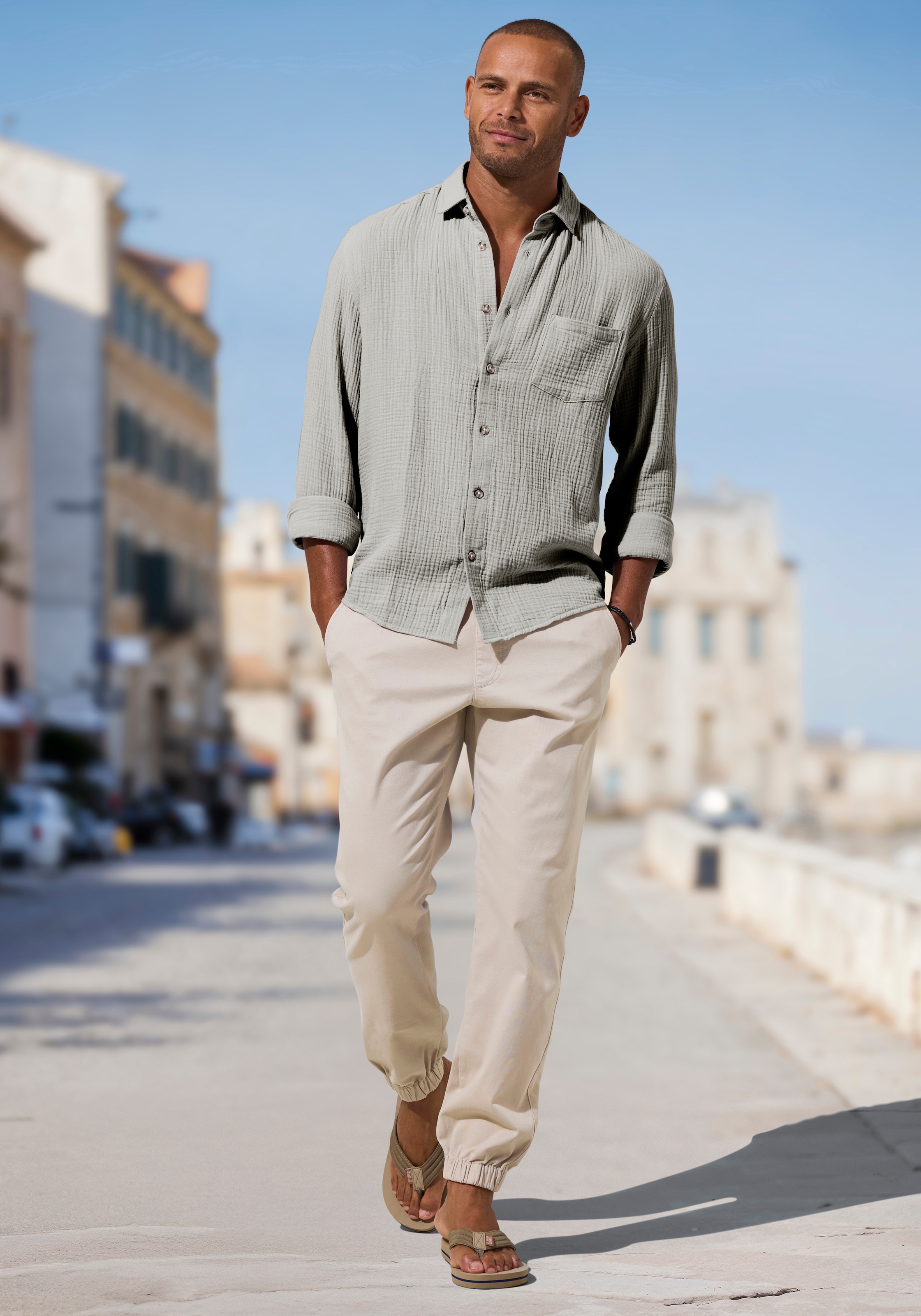 Beachtime Langarmhemd »Regular fit« Langarm, Freizeithemd aus Musselin-Ware