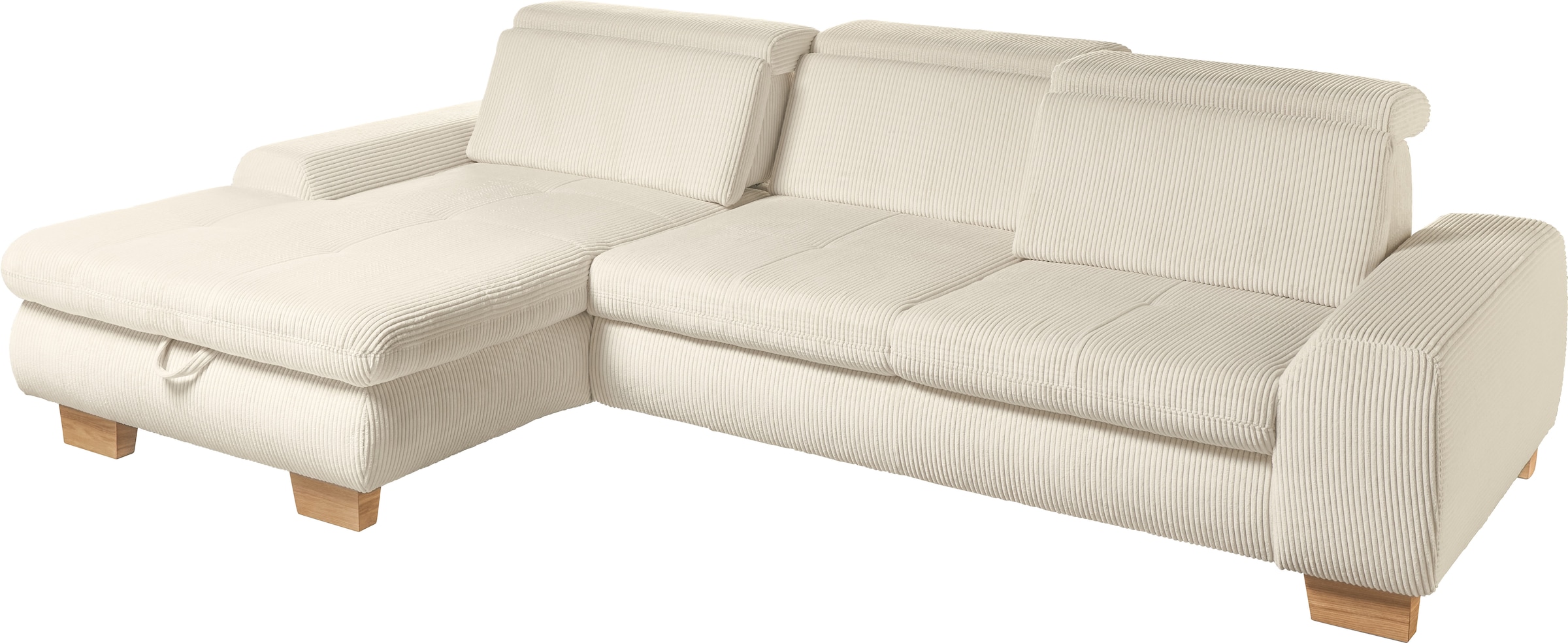set one by Musterring Ecksofa »SO 3400 Sitzhöhe 47cm oder 49cm, Sitztiefe verstellbar, B/T: 307/195cm«, whlw. mit Funktion, Kaltschaum, in Cord, natur, Sitzhöhe 47