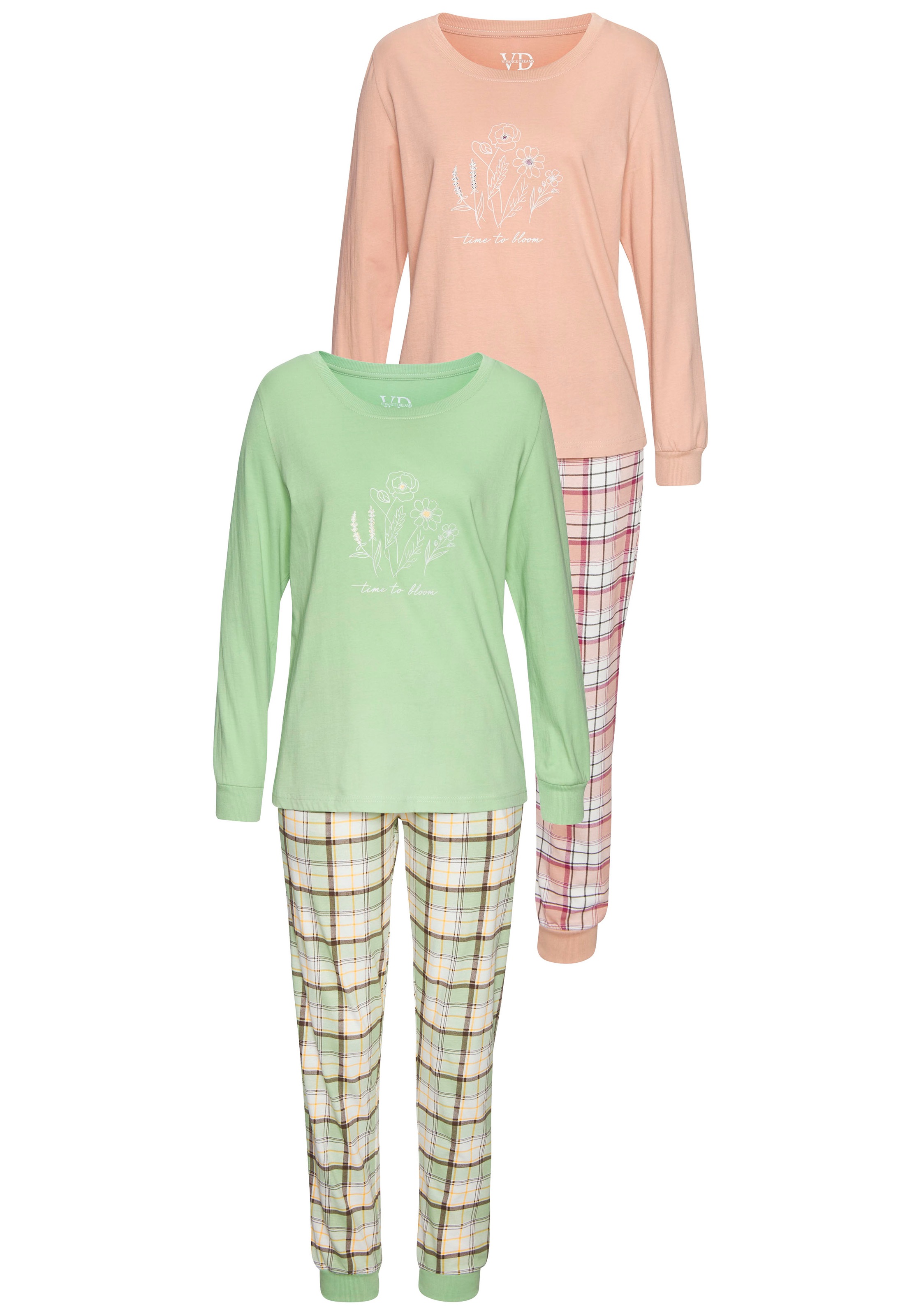 Vivance Dreams Pyjama, (4 tlg., 2), Langarmshirt mit süßem Frontprint und k günstig online kaufen