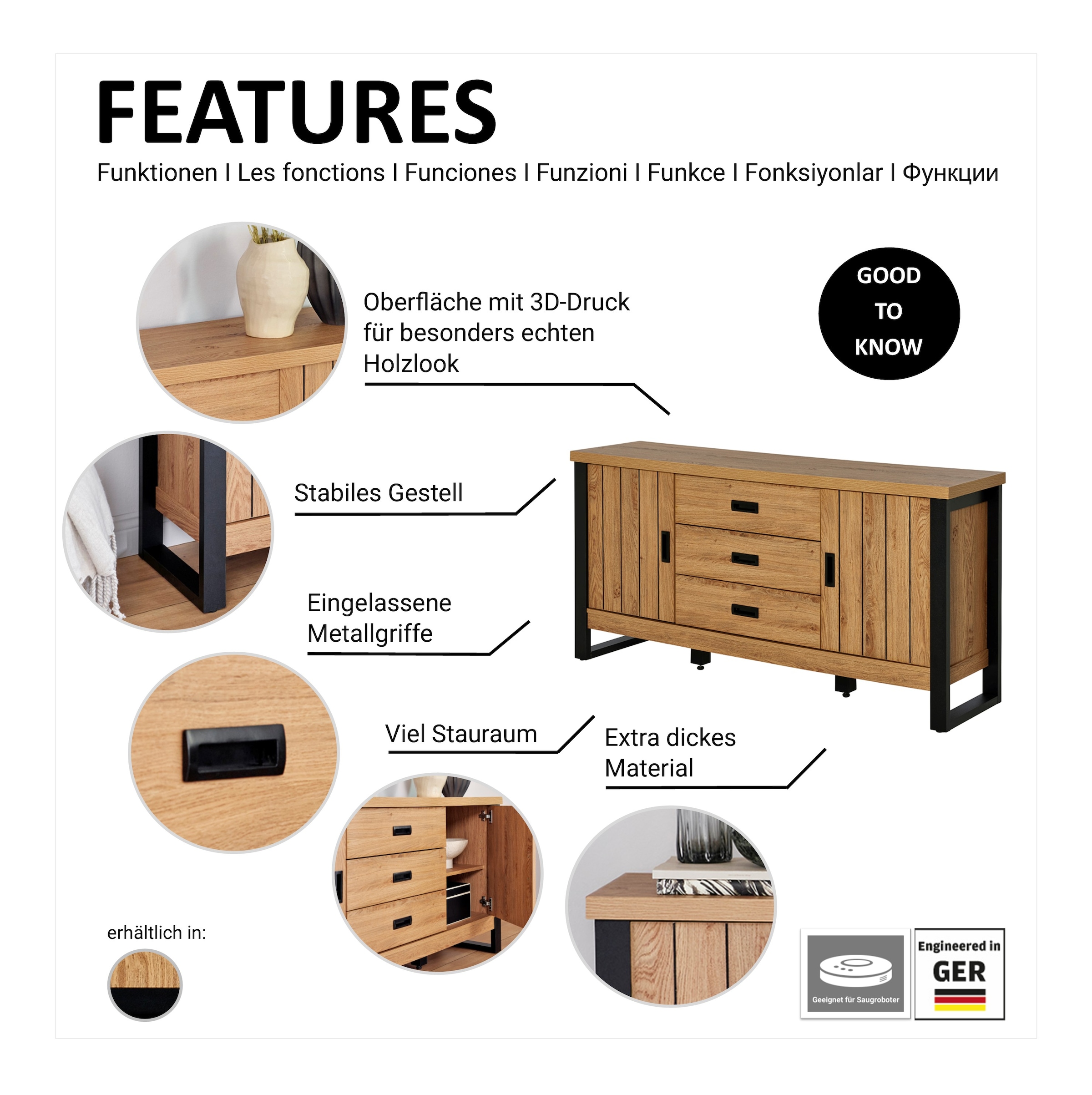 Jahnke Sideboard »RIVA SB 150«, (1 St.), Sideboard, 2 Türen & 3 Schubladen, Breite 153 cm