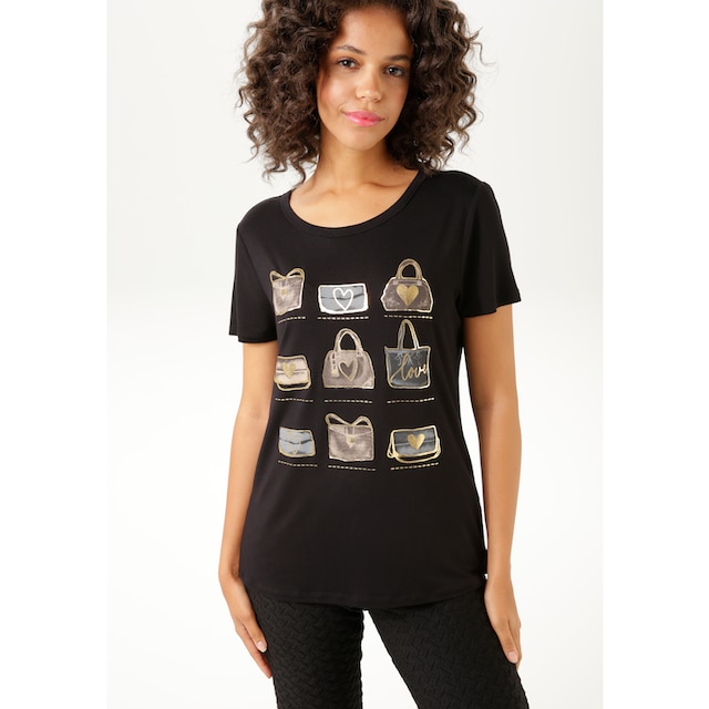 Aniston CASUAL T-Shirt, Frontdruck, teilweise mit glitzerndem Folienprint -  NEUE KOLLEKTION online bestellen | BAUR