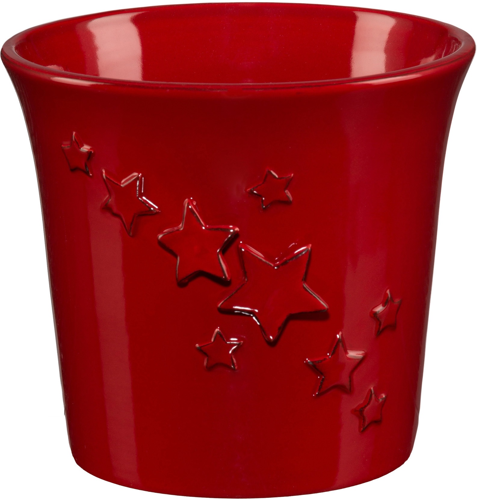 Creativ deco Übertopf "Weihnachtsdeko rot" mit Sternen-Relief günstig online kaufen