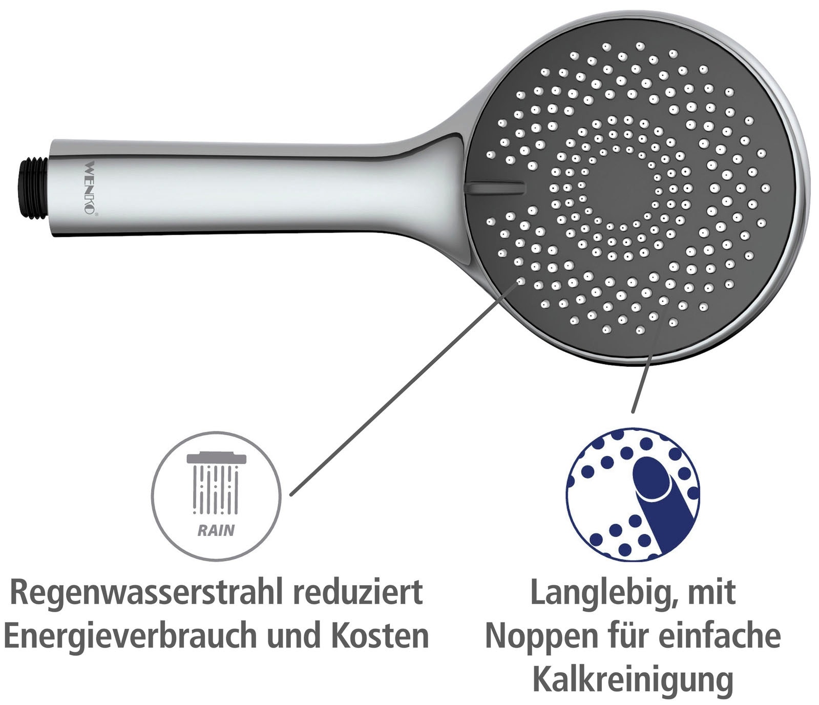 WENKO Handbrause »Watersaving System«, Duschkopf Watersaving Grau, Durchmesser 11 cm