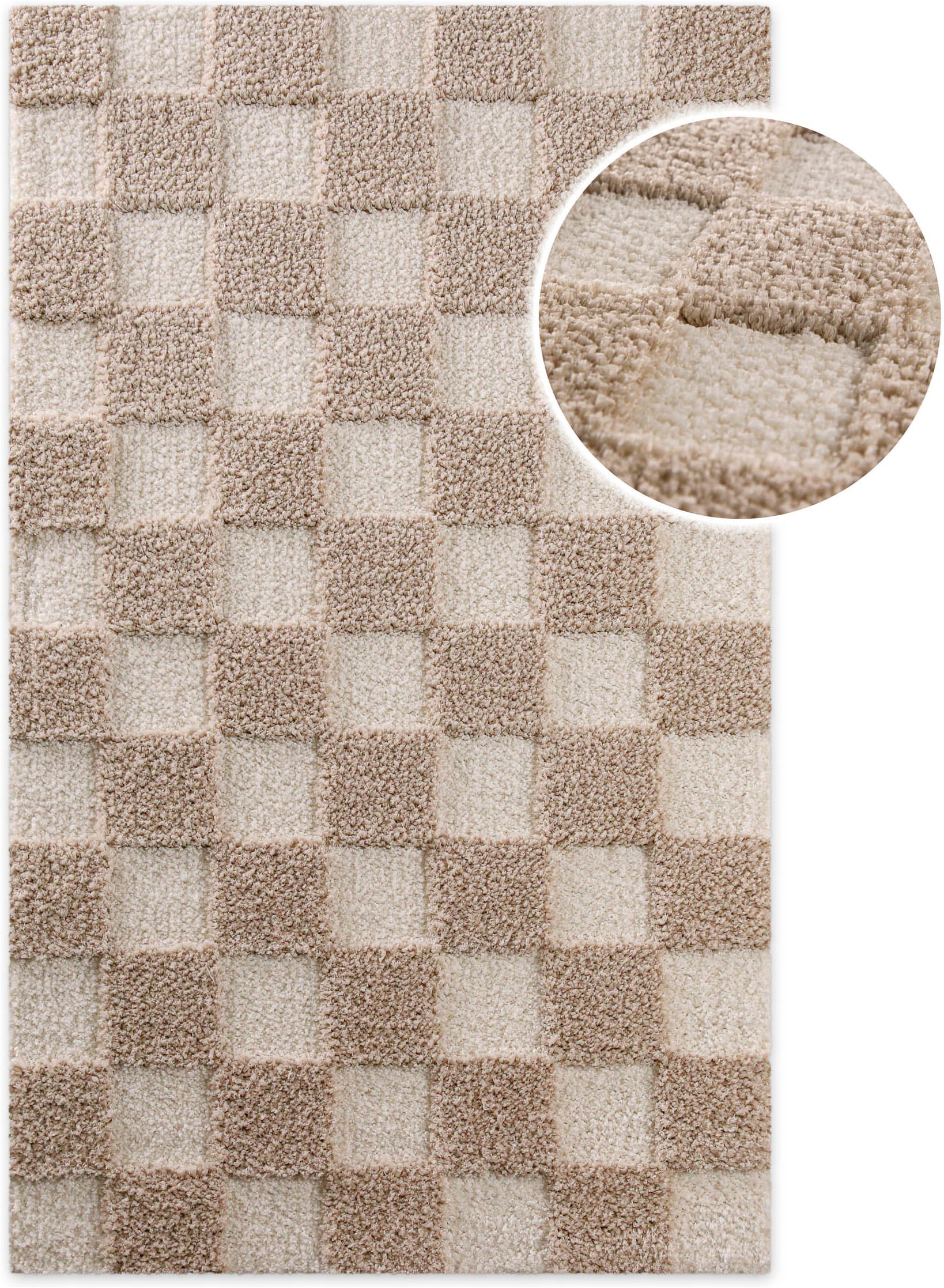 Wecon home Badematte "Bobbi" Höhe 25 mm rutschhemmend beschichtet schnell trocknend Badteppich, Schachbrett-Design, weich, rutschhemmend, waschbar