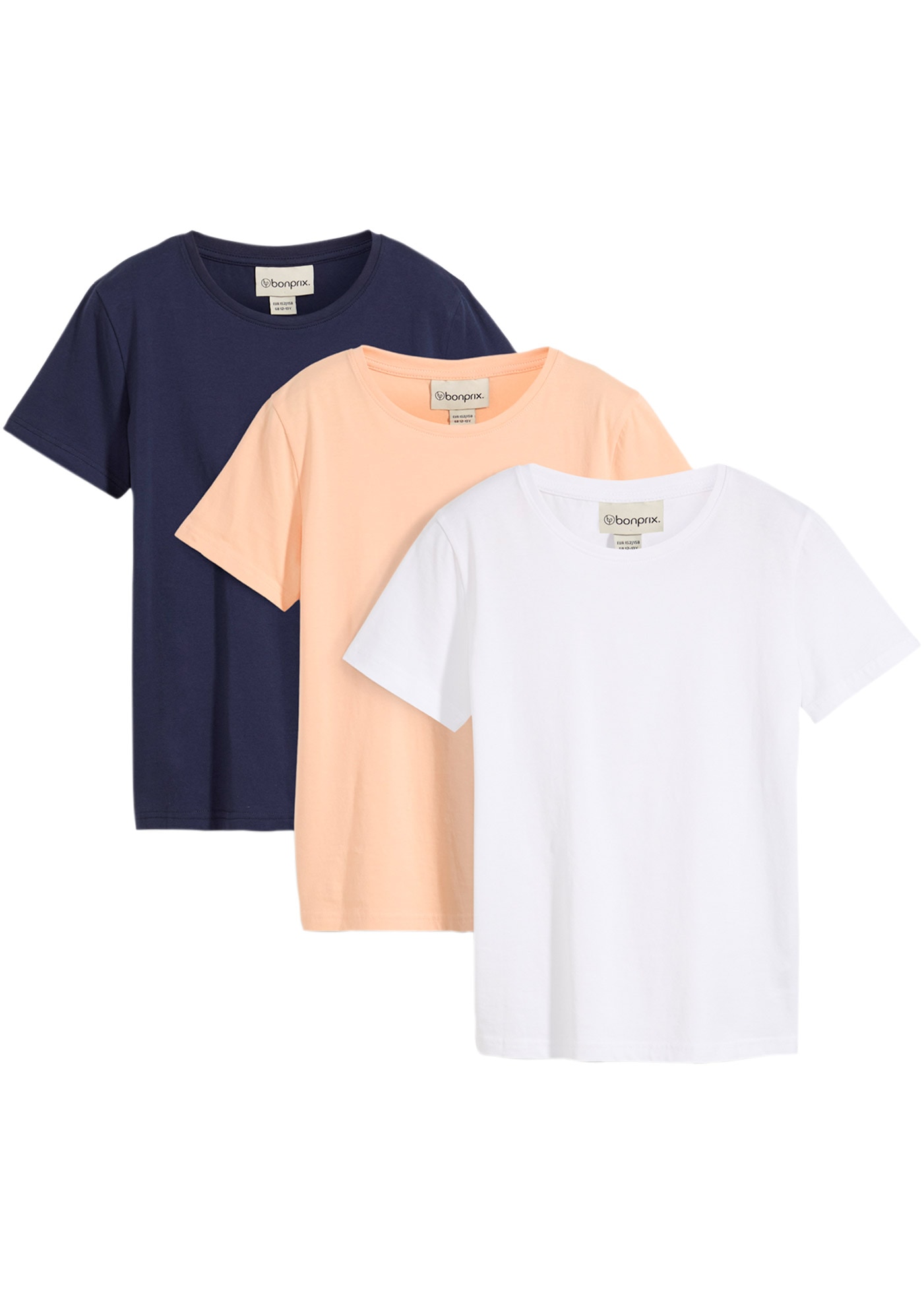 bonprix T-Shirt Packung, 3 Regular Fit, Kurzarm, aus Baumwolle
