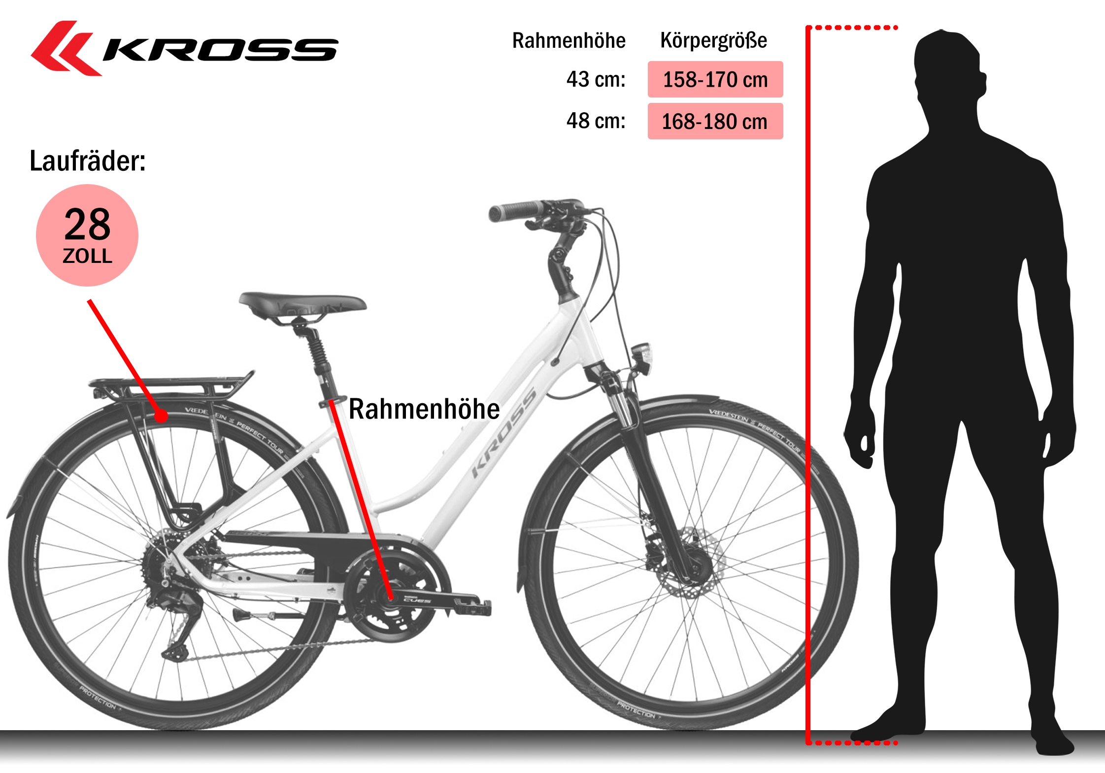 Kross Trekkingrad »Damen-Trekkingrad 28" Trans 5.0 Rot 18 Gänge« 18 Gang Shimano CUES U3020 Schaltwerk Kettenschaltung