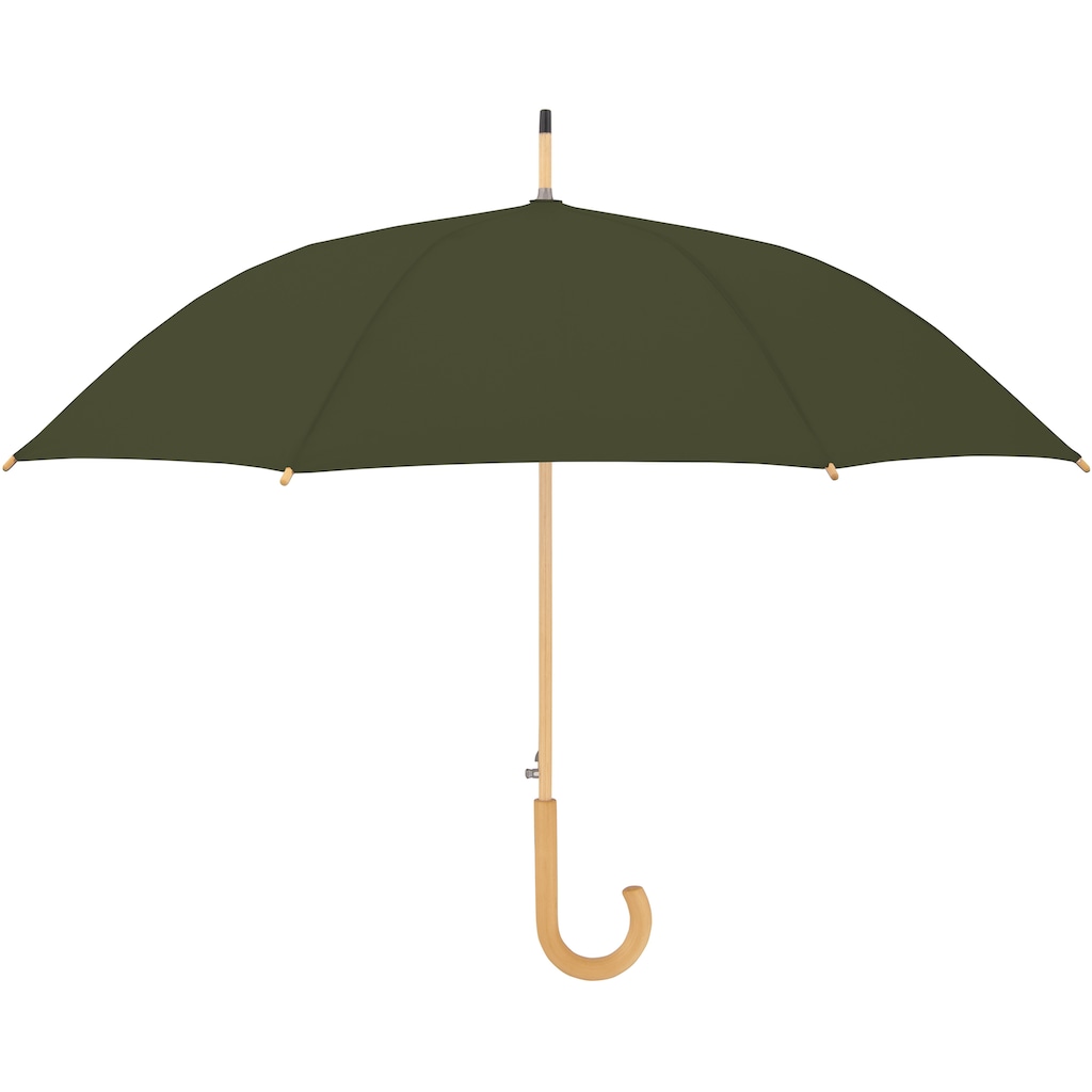 doppler® Stockregenschirm »nature Long, deep olive«, aus recyceltem Material mit Schirmgriff aus Holz