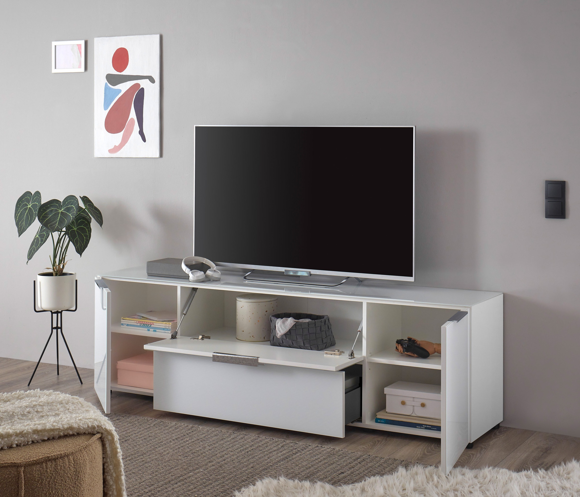 HBZ Lowboard »Santorin, BxHxT 180x99x40 cm«, (1 St.), Breite 180cm, Softclose für Türen und Schubkästen, Melaminbeschichtung