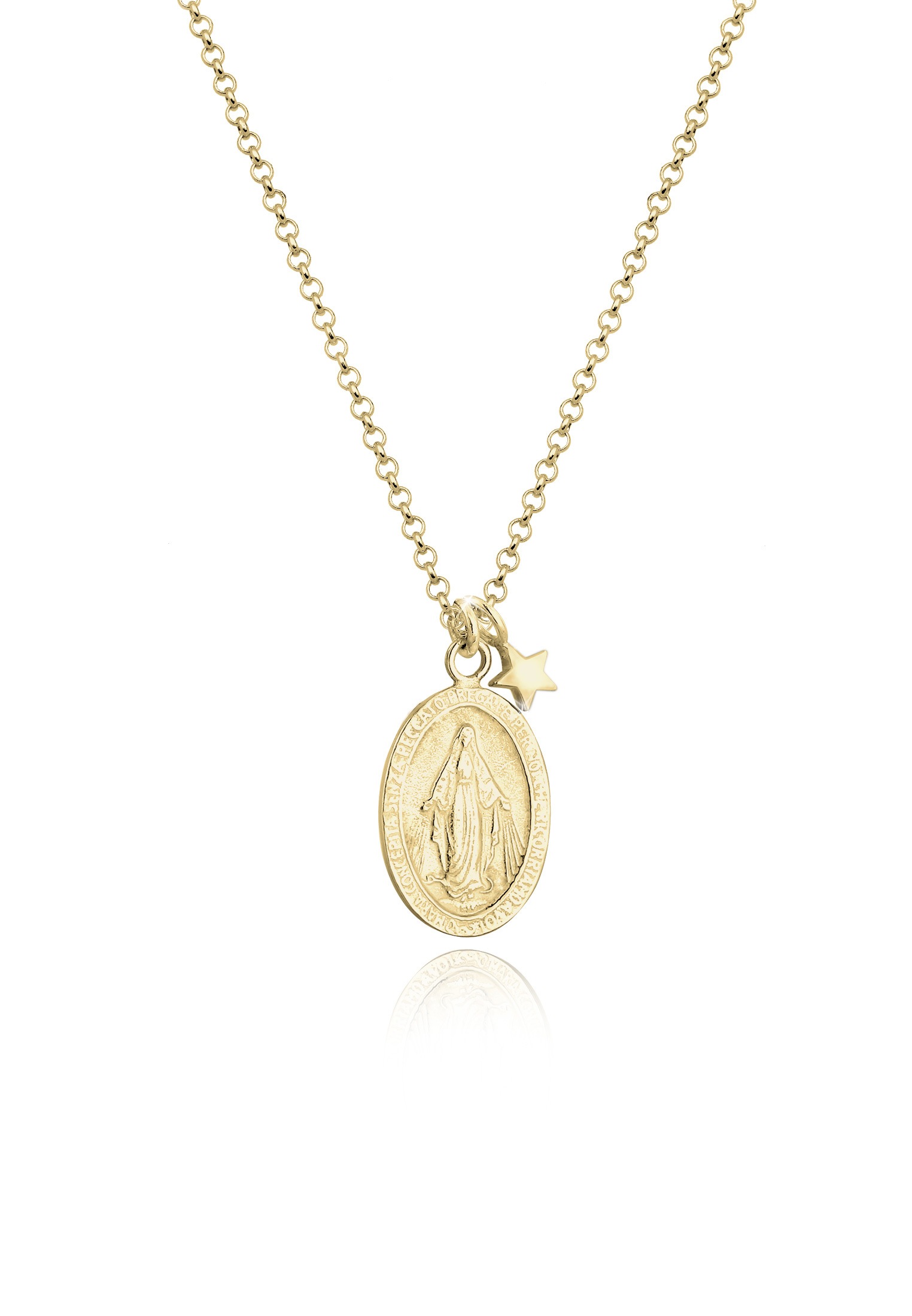 ELLI Damen Kette mit Anhänger "Marienbild Stern Glaube 925 Sterling Silber", 45, ohne Stein, Silber 925 (Sterlingsilber), L: 45, gold, Silber 925
