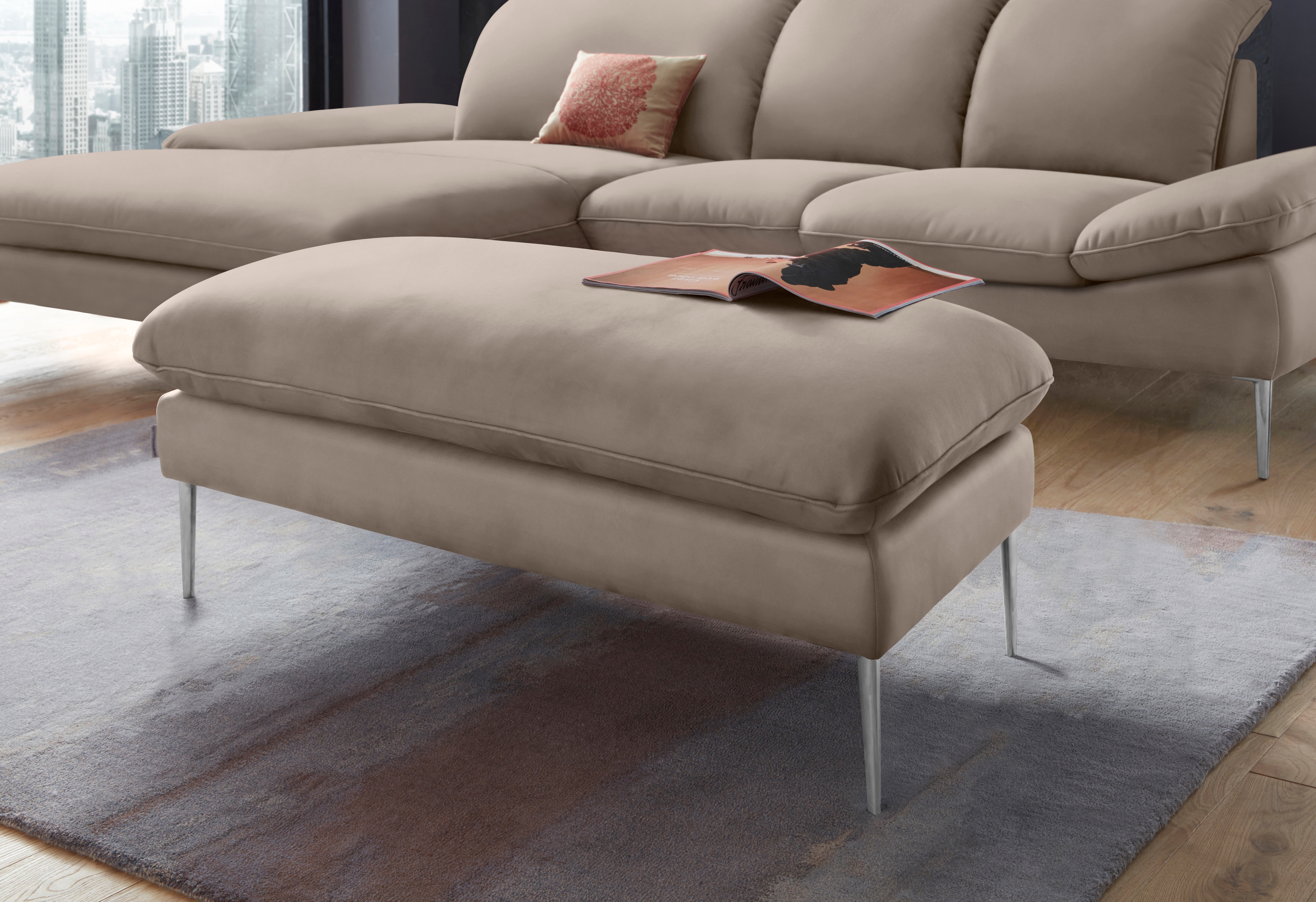 W.SCHILLIG Hocker "enjoy&MORE" Füße Chrom glänzend, Breite 106 cm