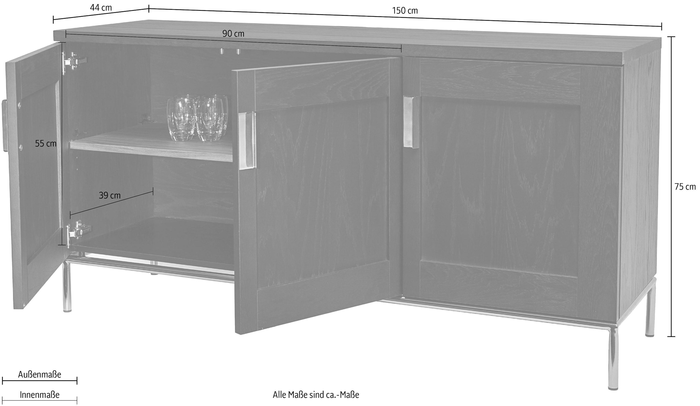 Woodman Sideboard »Parlan«, mit drei Holztüren und Anschlagdämpfern, Soft-Close, Breite 150 cm