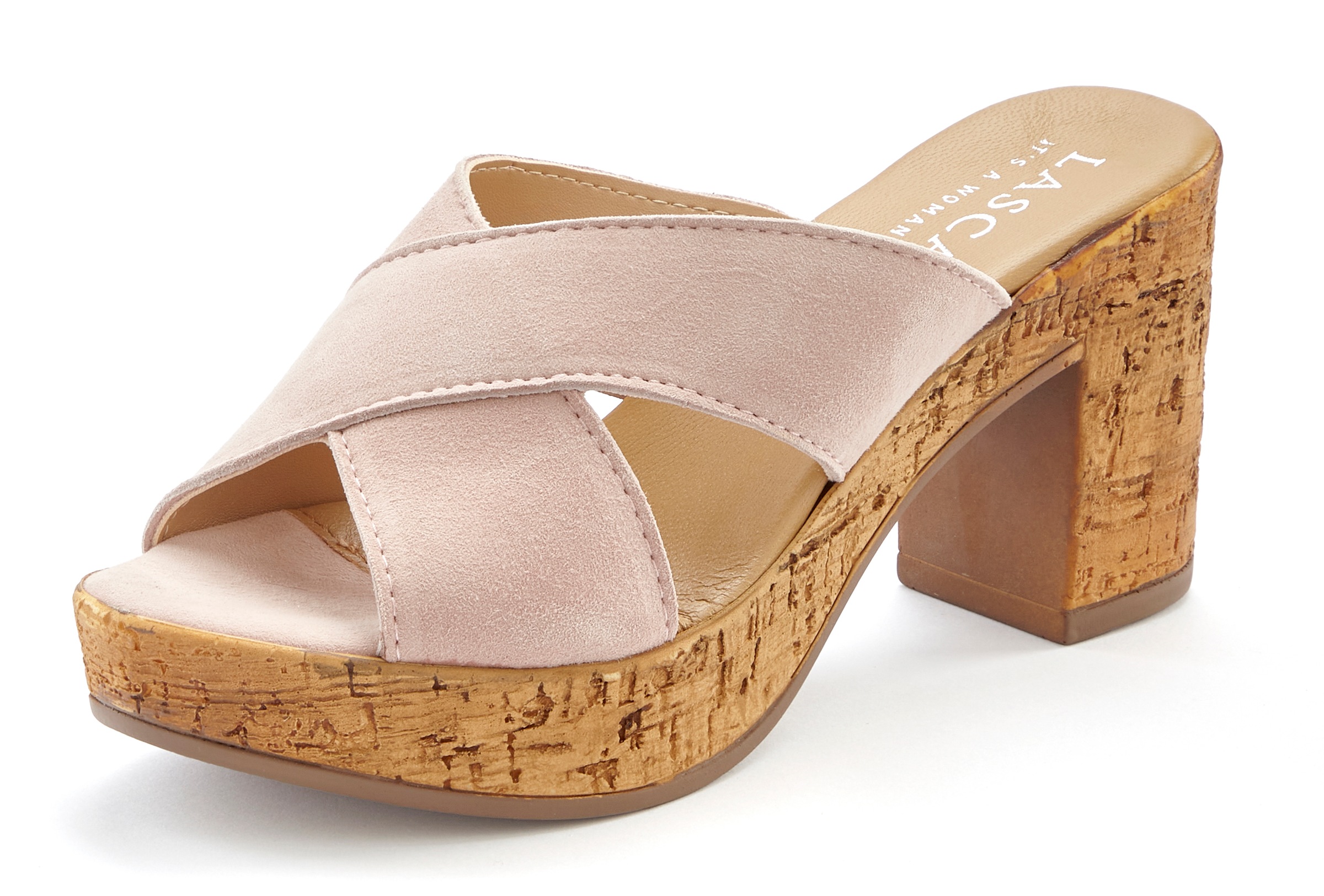 LASCANA Pantolette Mule, Sandale, offener Schuh aus Leder mit Blockabsatz günstig online kaufen