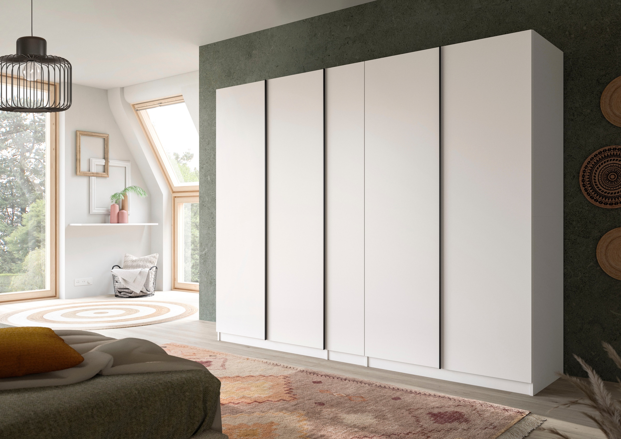 Home affaire Kleiderschrank »BENDINGO, TOPSELLER!, Schlafzimmerschrank, Schrank, Garderobenschrank«, (OTTO BESTSELLER, Garderobe & Schlafzimmer), Breite 230cm, weiß, 5-türig, 2 Kleiderstangen und 6 Ablageböden