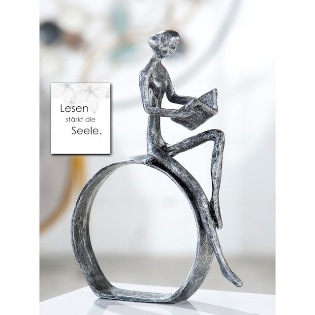 Casablanca by Gilde Dekofigur »Design Skulptur Leserin, silber«, Dekoobjekt,  aus Metall, Höhe 19 cm, antikfinish Wohnzimmer kaufen | BAUR