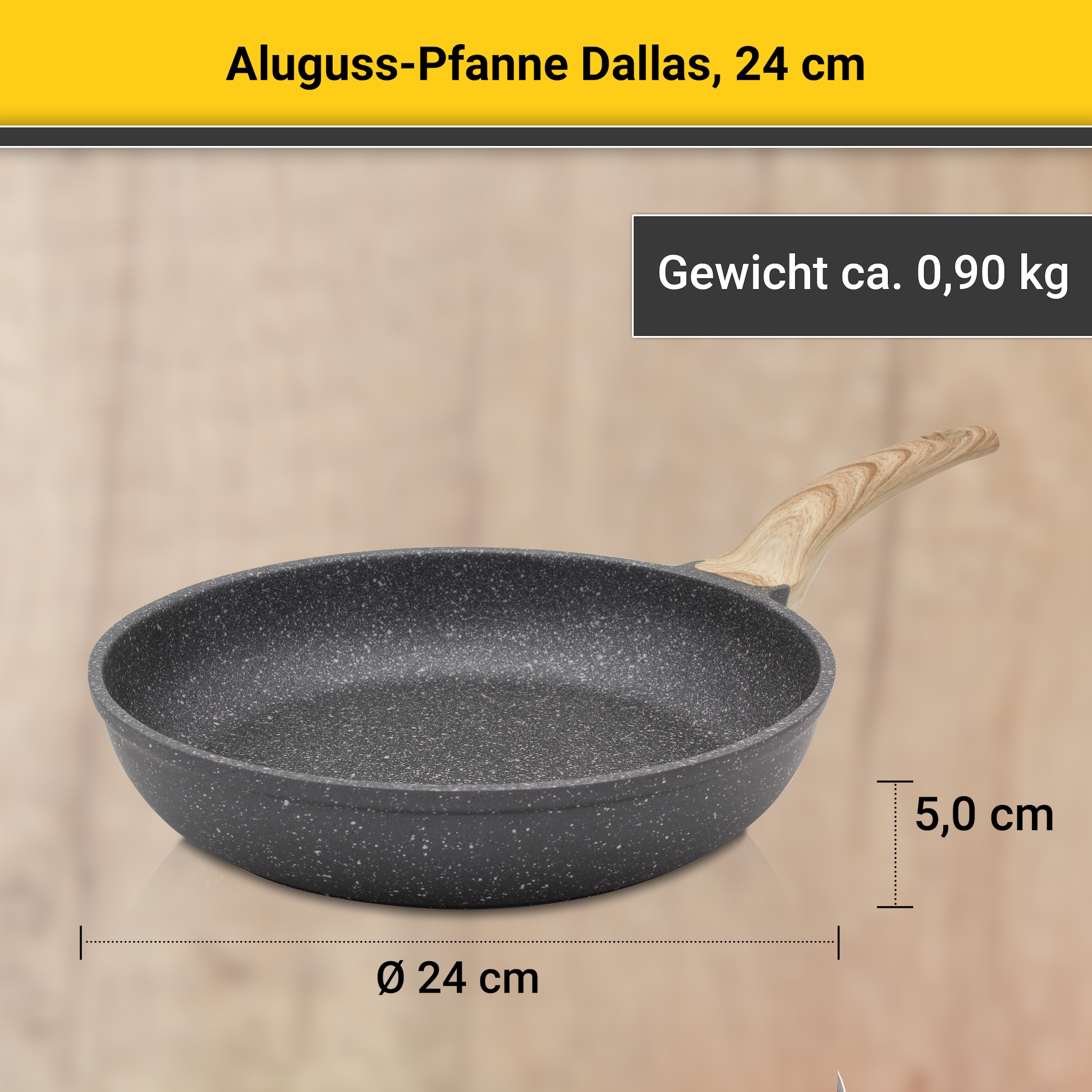 Krüger Bratpfanne »Aluguss Pfanne Dallas, 24 cm«, Aluminiumguss, (1 tlg.), für Induktions-Kochfelder geeignet