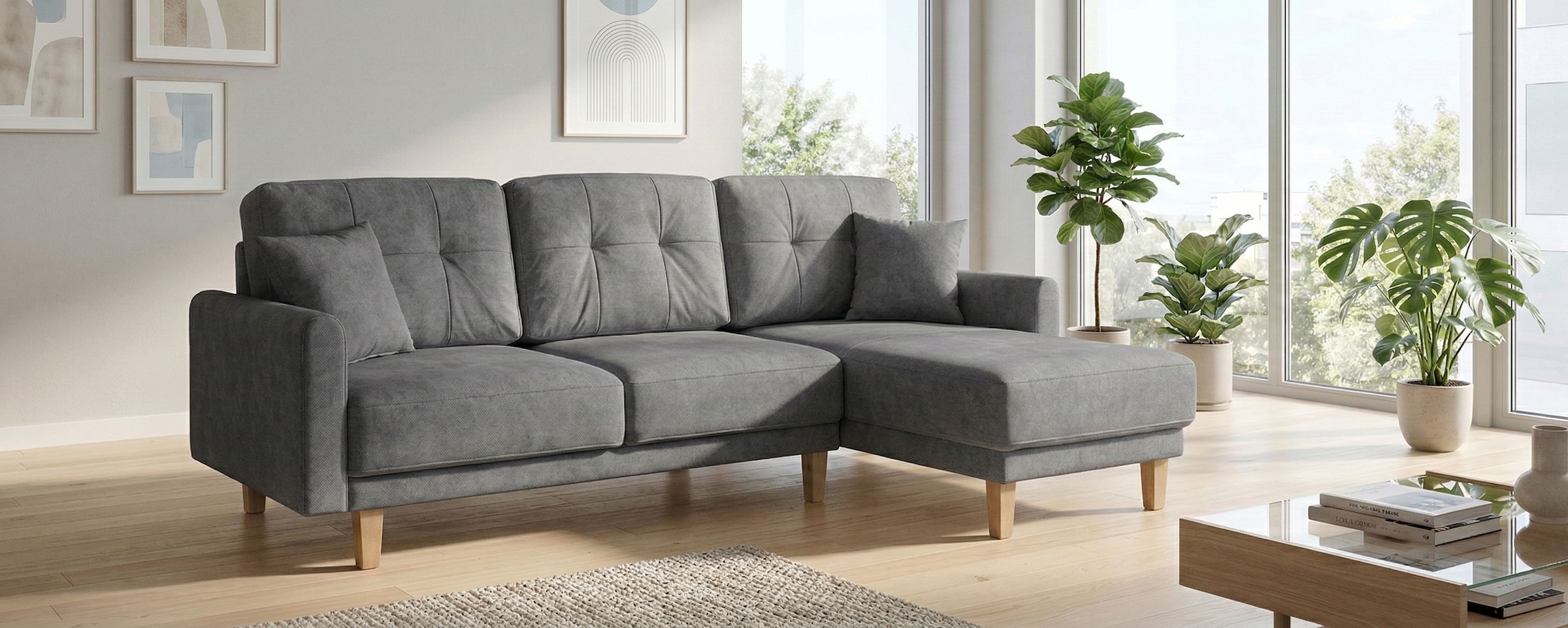 OTTO home Ecksofa "TRIPLO optionale Schlafsofa mit Bettkasten, Maße B/T/H: 234/164/89 cm" L-Form wahlweise mit Bettfunktion - Liegefläche 132x210 cm
