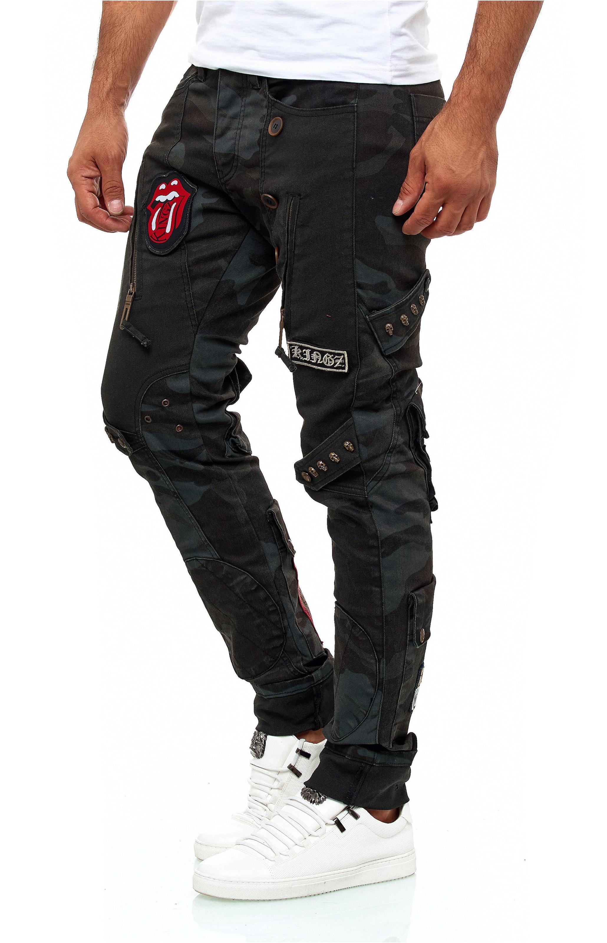 KINGZ Bequeme Jeans, im stylischen Military-Look