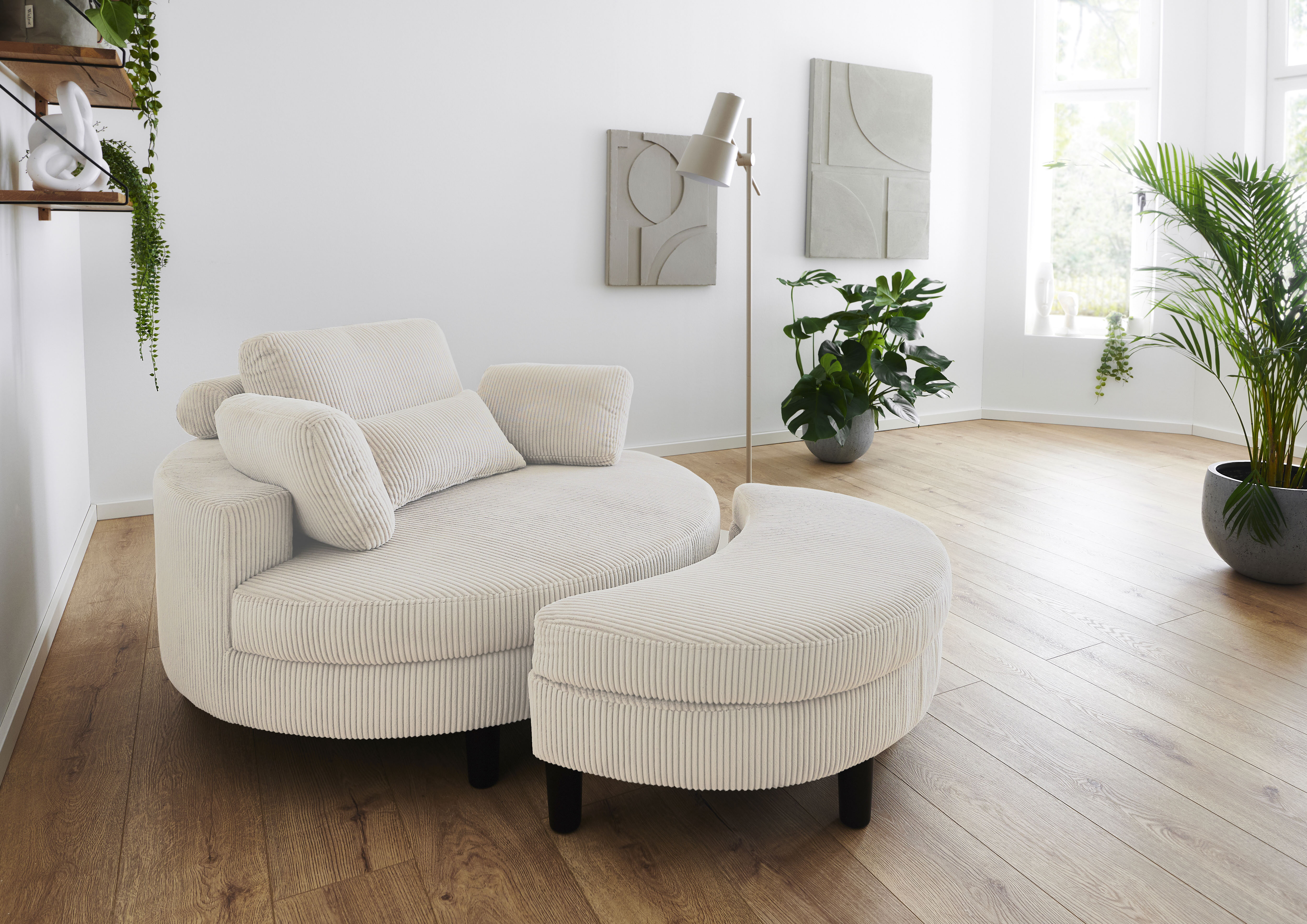 OTTO home "Ravi Sessel, B: 114 cm, Sitzhöhe: 42 cm" XXL- Sessel, mit Stauraumhocker, Rückenstütze & 4 Zierkissen