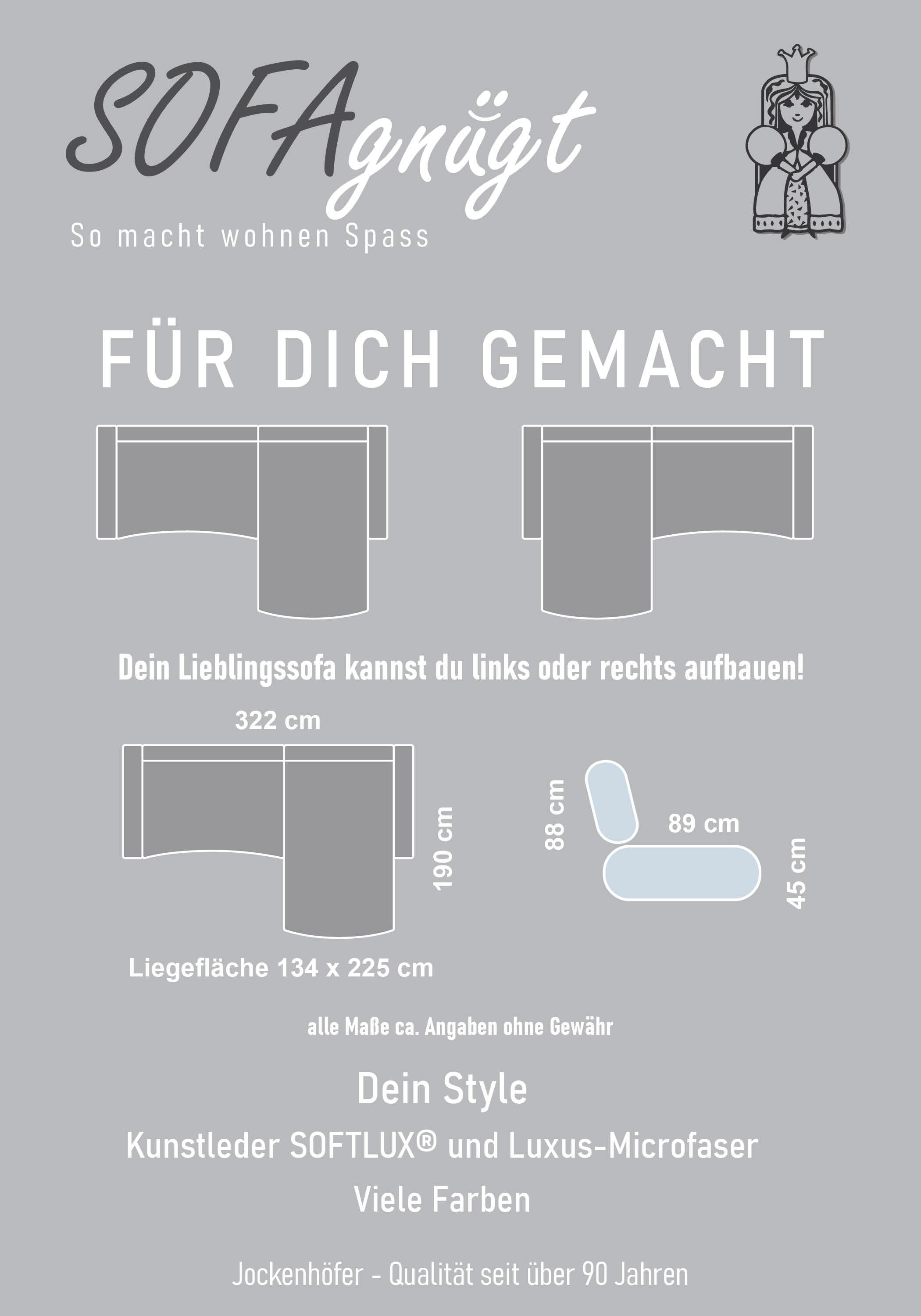 Jockenhöfer Gruppe Ecksofa »Laredo L-Form, B: 322 cm« mit RGB-LED-Beleuchtung, Soundsystem & Zierkissen