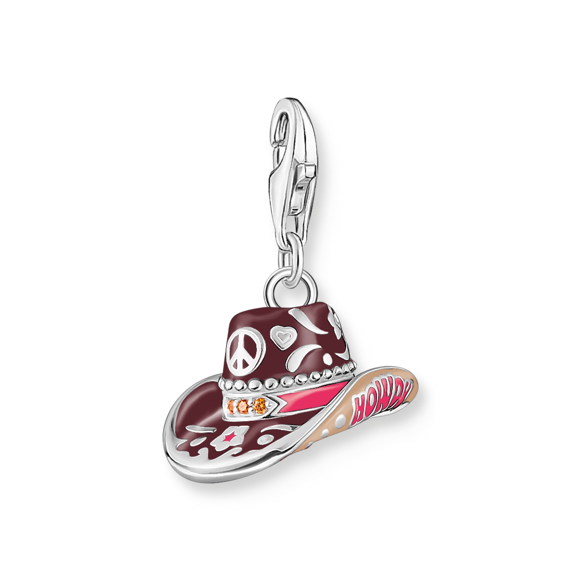 Charm-Einhänger THOMAS SABO "Cowboy-Hut-Motiv", silber (silberfarben, beige, pink, weinrot, orange, orange), Charms, Damen, Silber 925 (recycelt), mit Zirkonia (synth.)