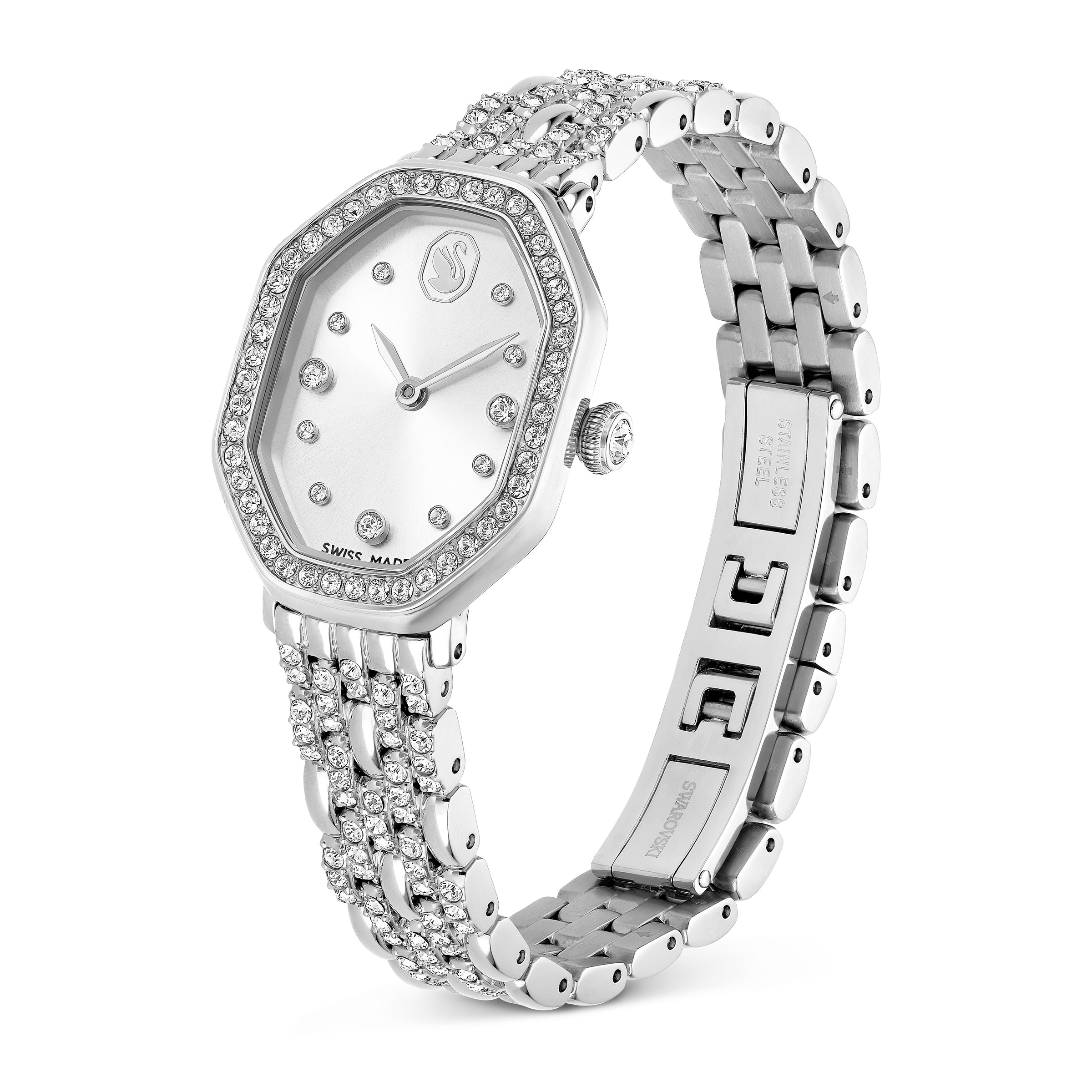 Quarzuhr SWAROVSKI "DEXTERA OCTAGON", silber (silberfarben), Armbanduhren, Damen, Quarzuhr, Armbanduhr, Damenuhr, Swiss Made, Edelstahlarmband, analog 6