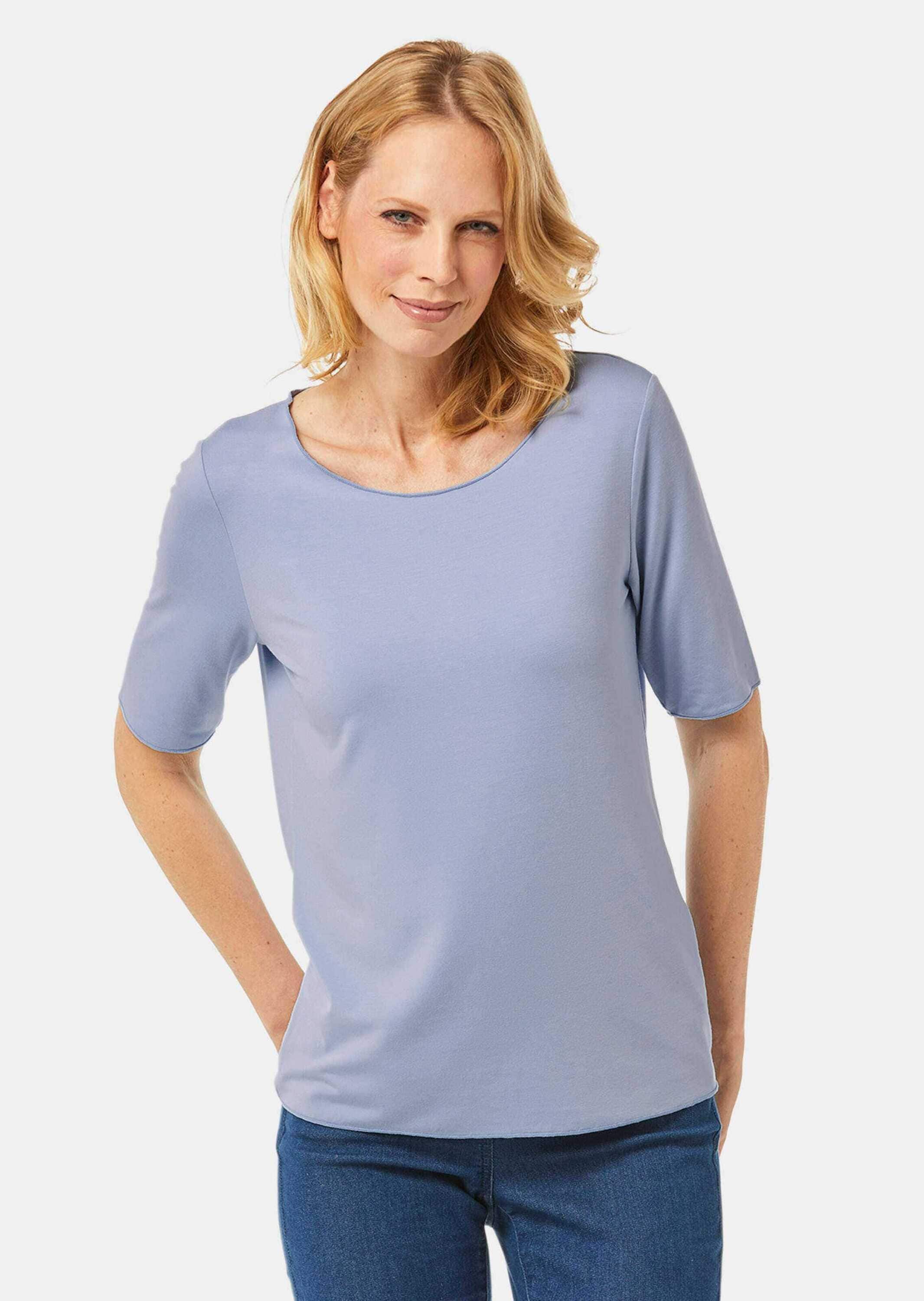 GOLDNER Langarm-Poloshirt »Rundhalsshirt Kombistarkes Halbarmshirt mit tonaler Zierkante«