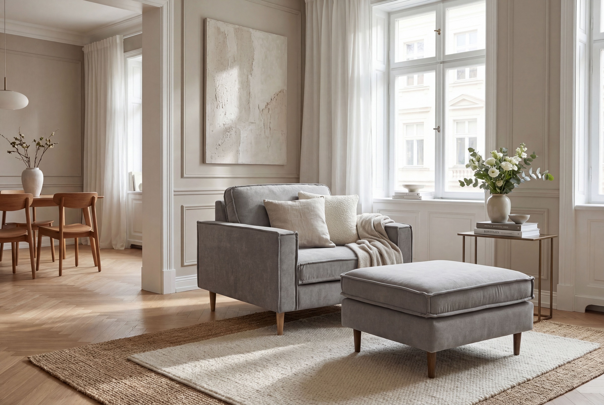 Home affaire Polsterhocker »Pinto Skandi« mit Keder, Massivholzfüße Eiche geräuchert