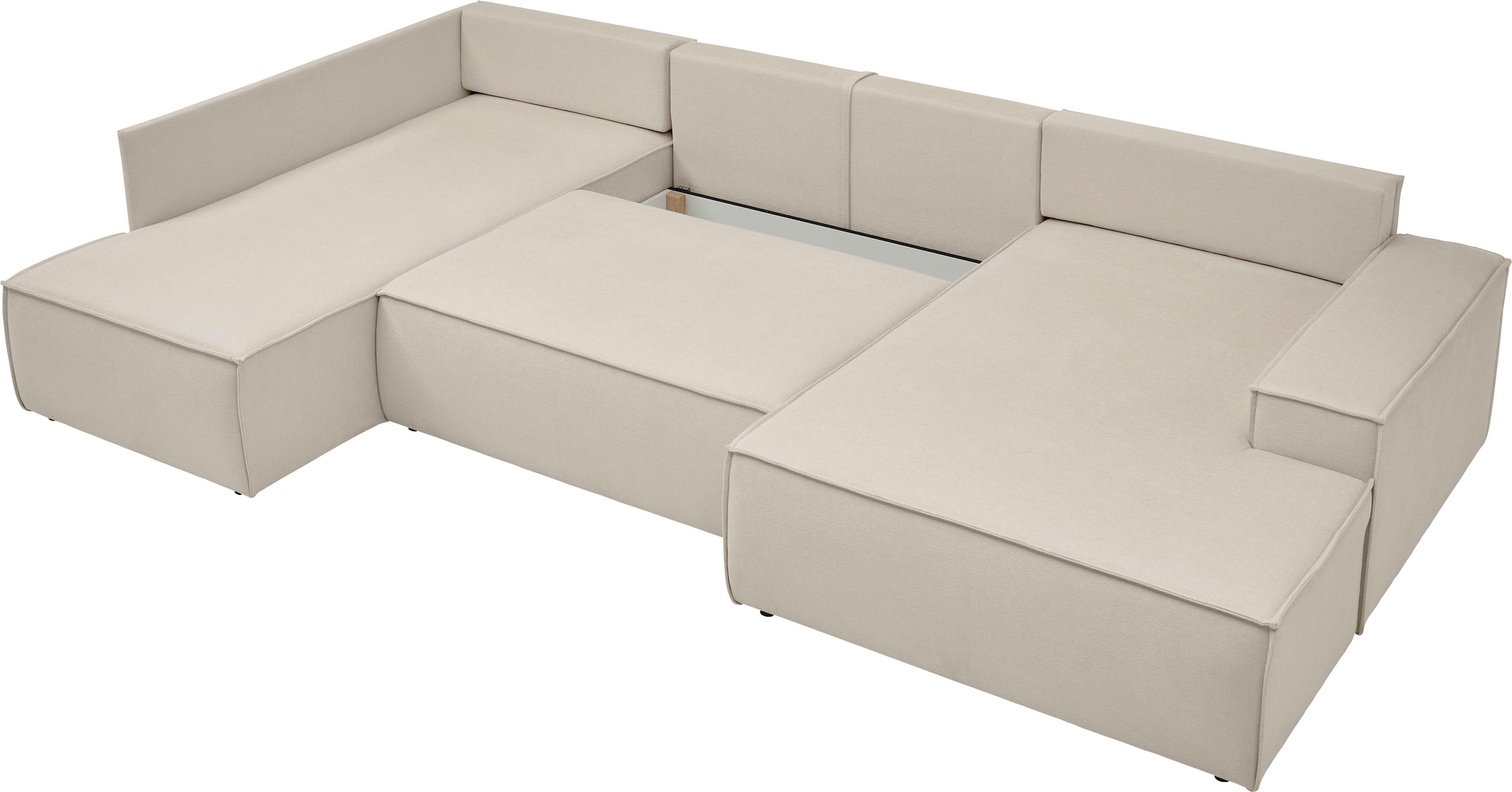 andas Wohnlandschaft »FINNLEY U-Form XXL 329 cm, Schlafsofa, Schlaffunktion m. Bettkasten«, (194/139 cm), Bouclé, Struktur und Cord