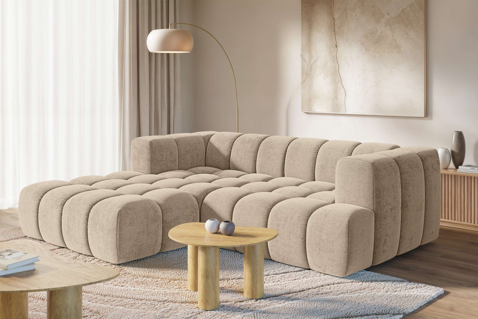 homsy by Ana Johnson Ecksofa ""XL" BOUBELLE L-Form extra tief, Design: Bubble-Optik, Breite 247cm" hoher Sitzkomfort dank Wellenunterfederung, XL Sitztiefe 100 cm