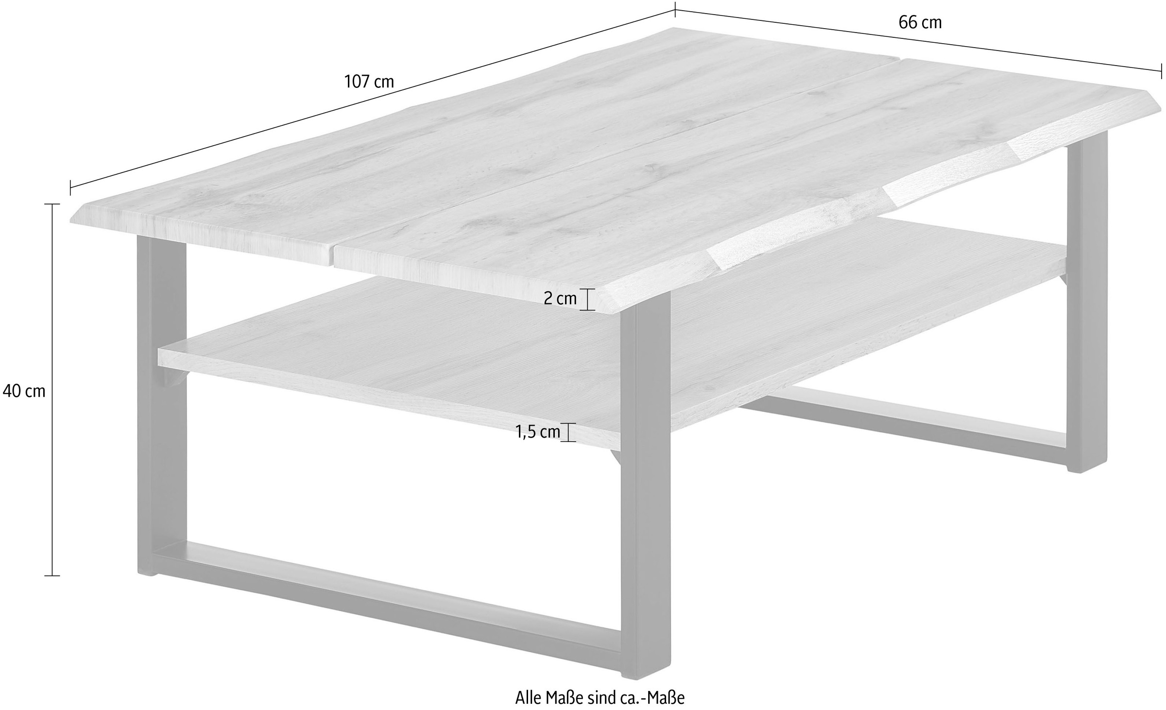 Stolkom Couchtisch »Venice Wohnzimmertisch mit Baumkante, BxHxT 107x40x66 cm«, Baumkantenoptik, Industrial Style, 1 Ablageboden, Wotan Eiche Optik