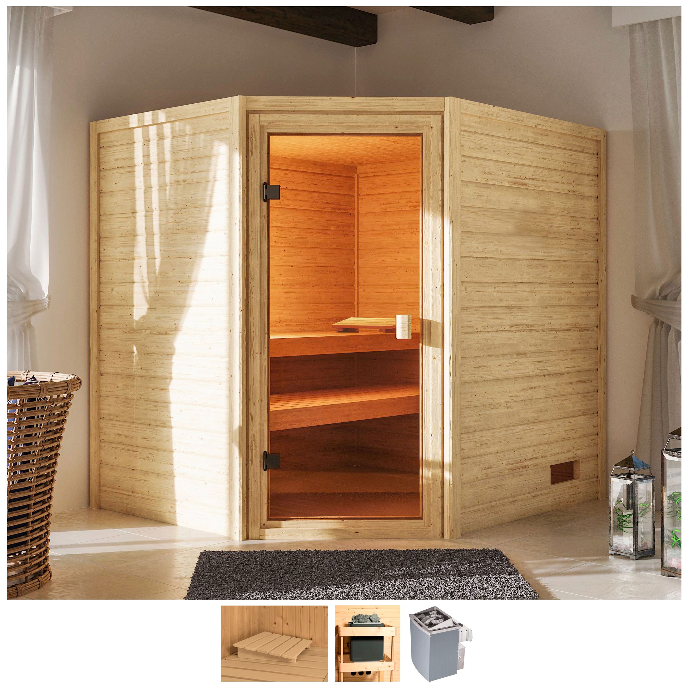 welltime Sauna »Trixi«, 4,5-kW-Ofen mit int. Steuerung