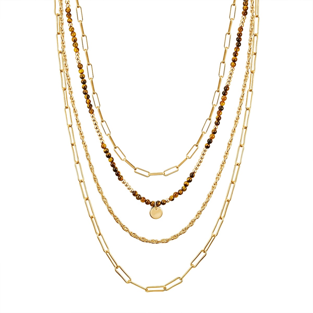 YOKOAMII Damen Gliederkette "Y38", 43,0/46,0/53,0/60,0cm Basiskette + 3,0,mit Steinen, Materialmix, gelb, Materialmix, Halsketten, Kette gelbgold