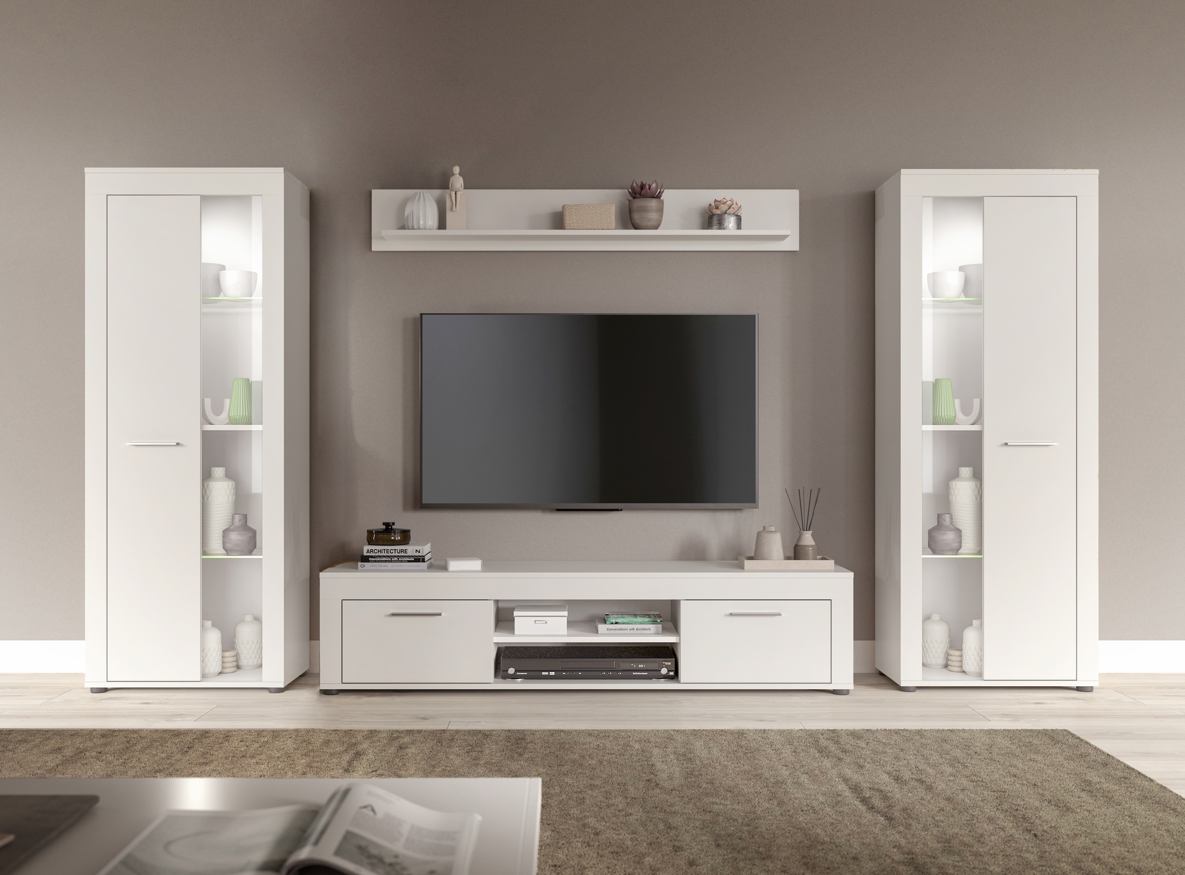 INOSIGN Wohnwand "Aosta, Breite 310cm, best. aus: 2x Vitrine, Lowboard, Wan günstig online kaufen