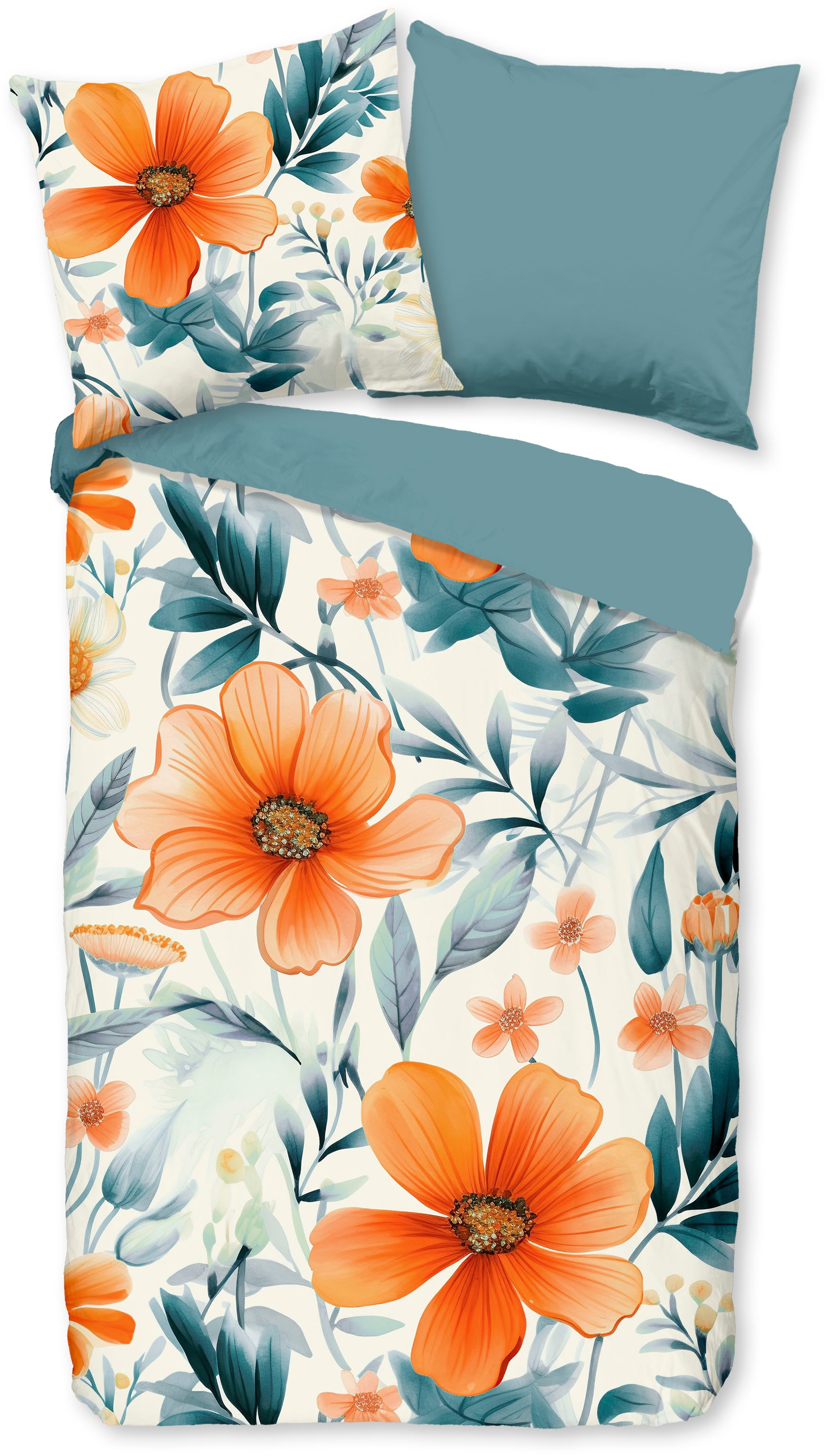 good morning Wendebettwäsche "Spirit" 2 Stk. 100% Baumwolle, Renforcé, Reißverschluss, Wendeoptik, Blumen, Mohn