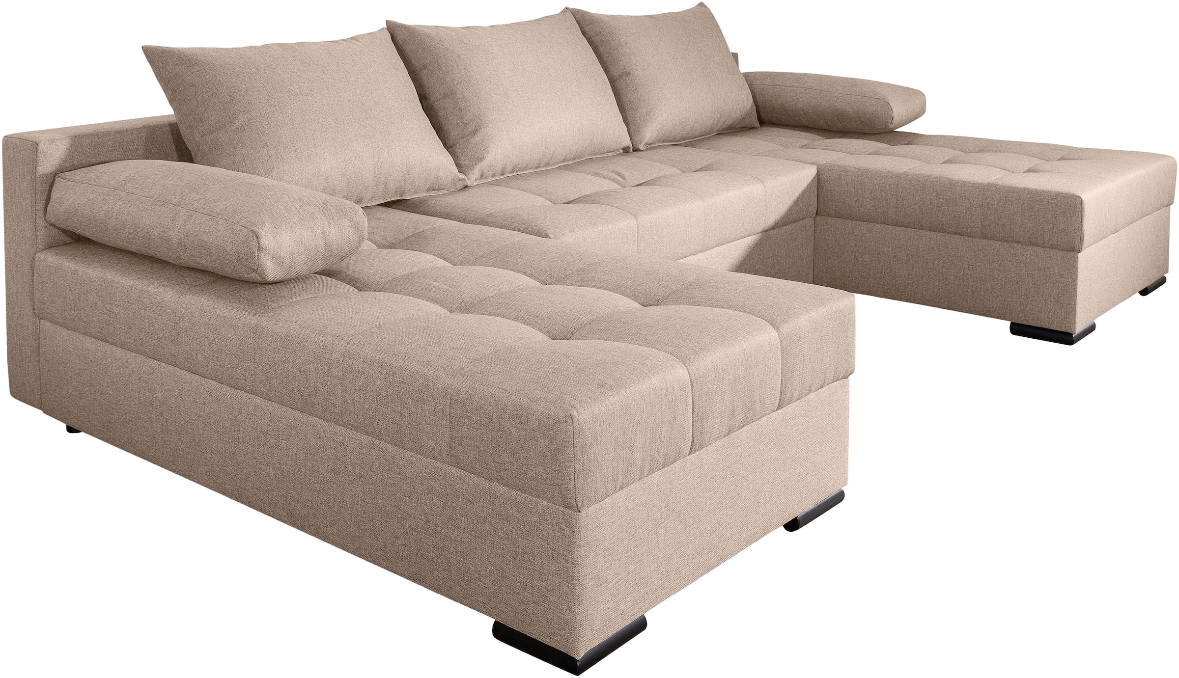 COLLECTION AB Wohnlandschaft »Josy U-Form, Breite 269 cm, Flachgewebe, Struktur, Cord & Cord/Mix«, (Cord-/Mix), inkl. Bettfunktion, Bettkasten, mit 3 gleich großen Rückenkissen