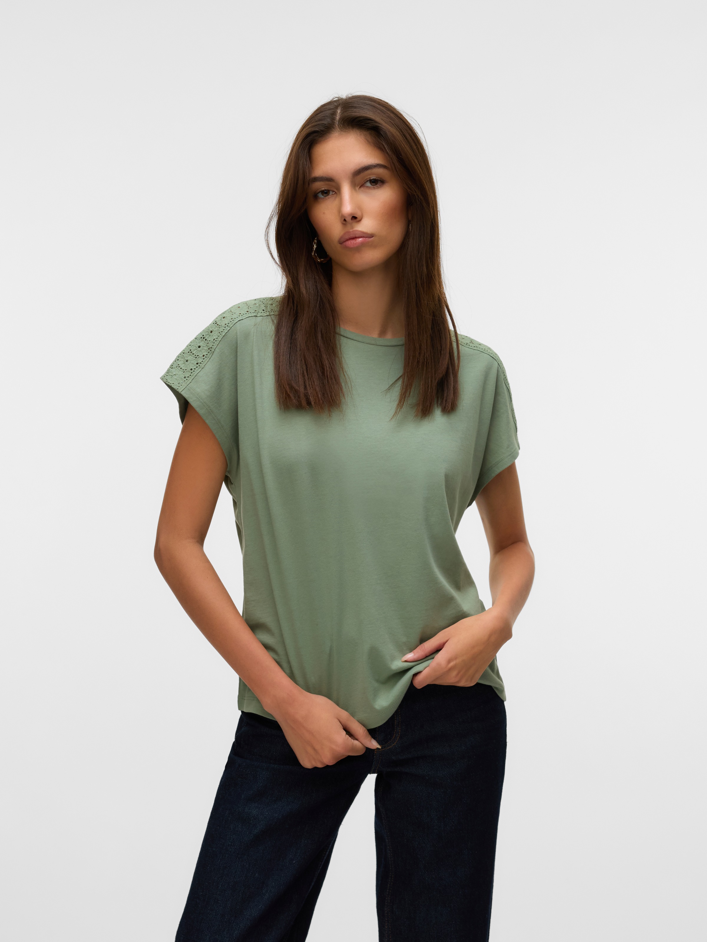 Vero Moda Kurzarmshirt "VMEMMY SS LACE TAPE TOP JRS GA NOOS" günstig online kaufen