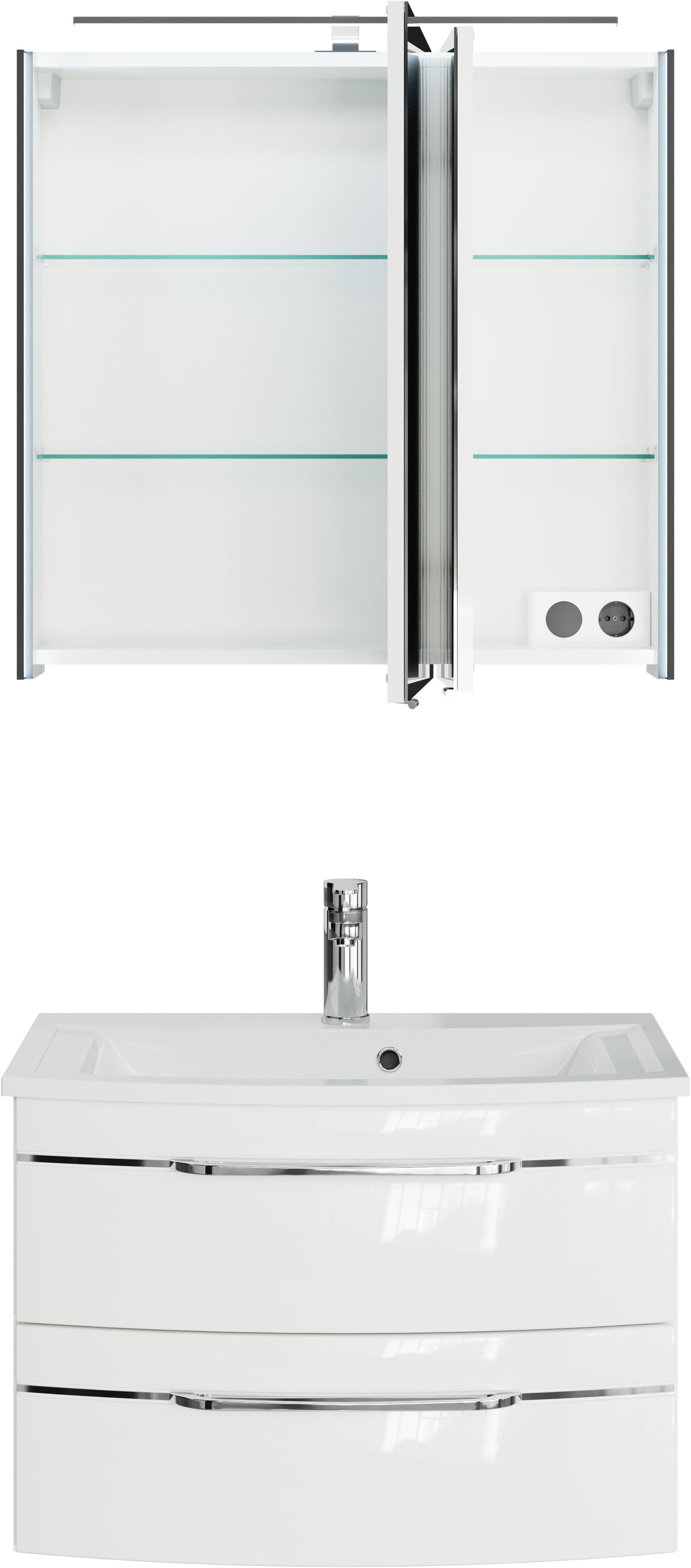 Saphir Badmöbel-Set »Serie 7045 2-teilig Mineralmarmor-Waschtisch mit LED-Spiegelschrank«, (Set, 2 St.), Badezimmer-Set 73,2 cm breit, inkl. Türdämpfer, 2 Türen, 2 Schubladen