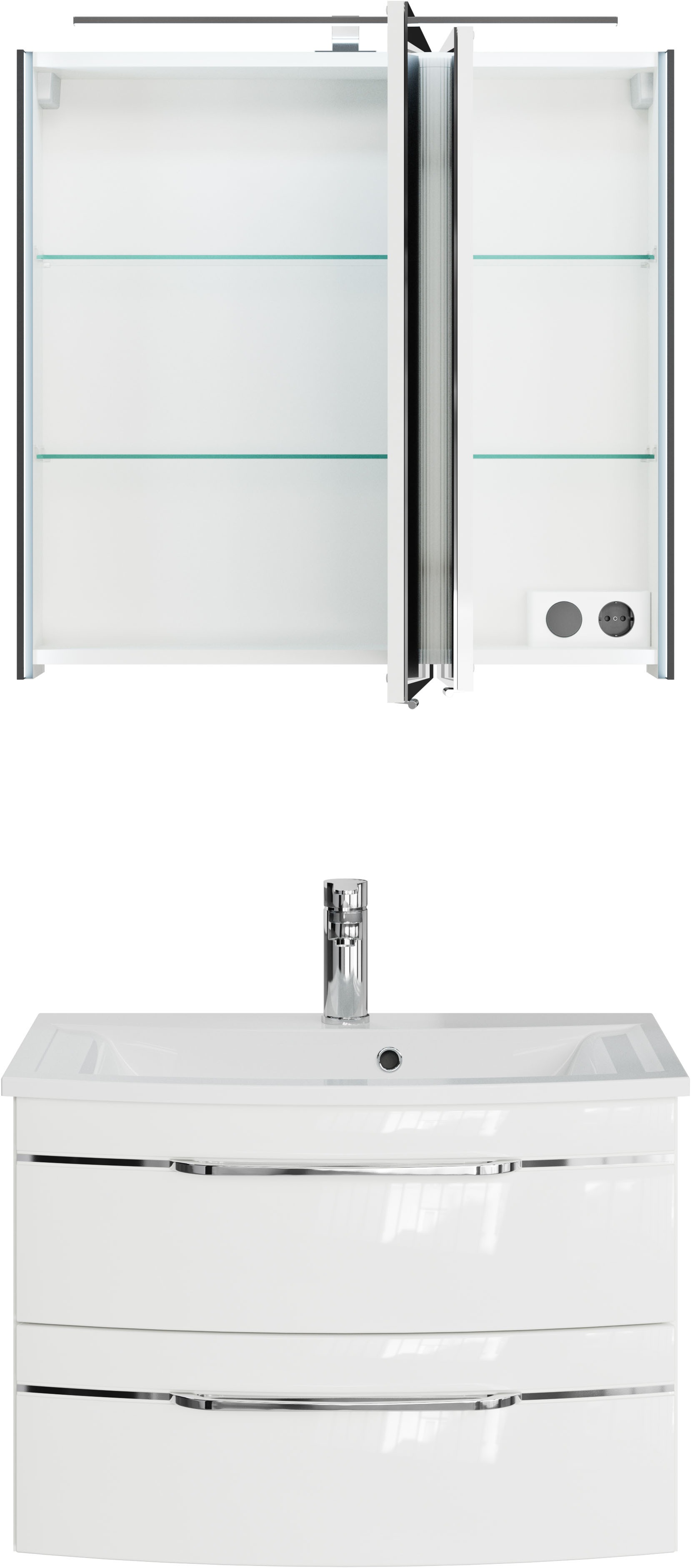 Thumbnail - Saphir Badmöbel-Set "Serie 7045 2-teilig Mineralmarmor-Waschtisch mit LED-Spiegelschrank" Set, 2 Stk. tlg.