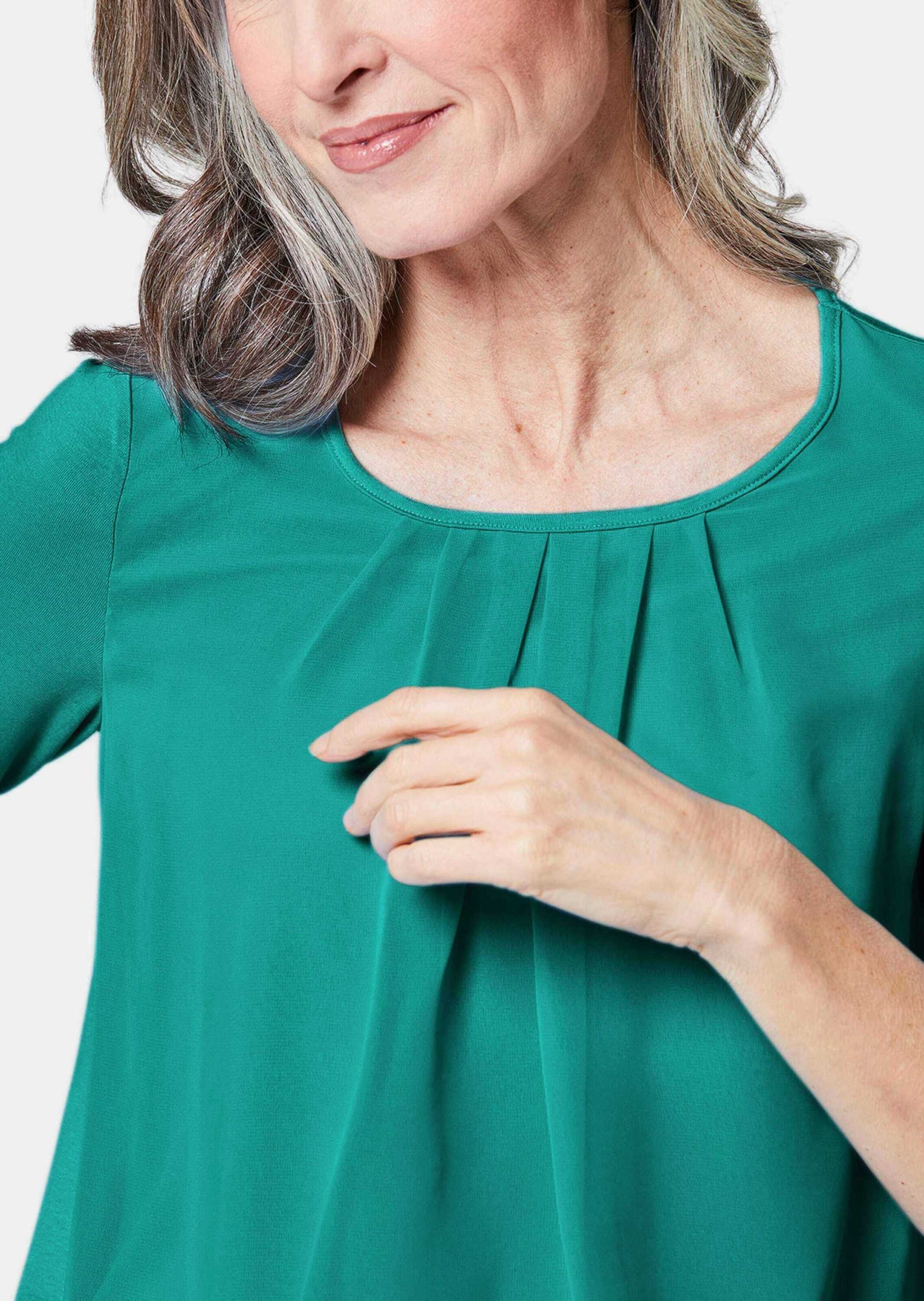 GOLDNER Kurzarmbluse »Chiffon-Shirt mit 3/4-Arm, Rundhals«