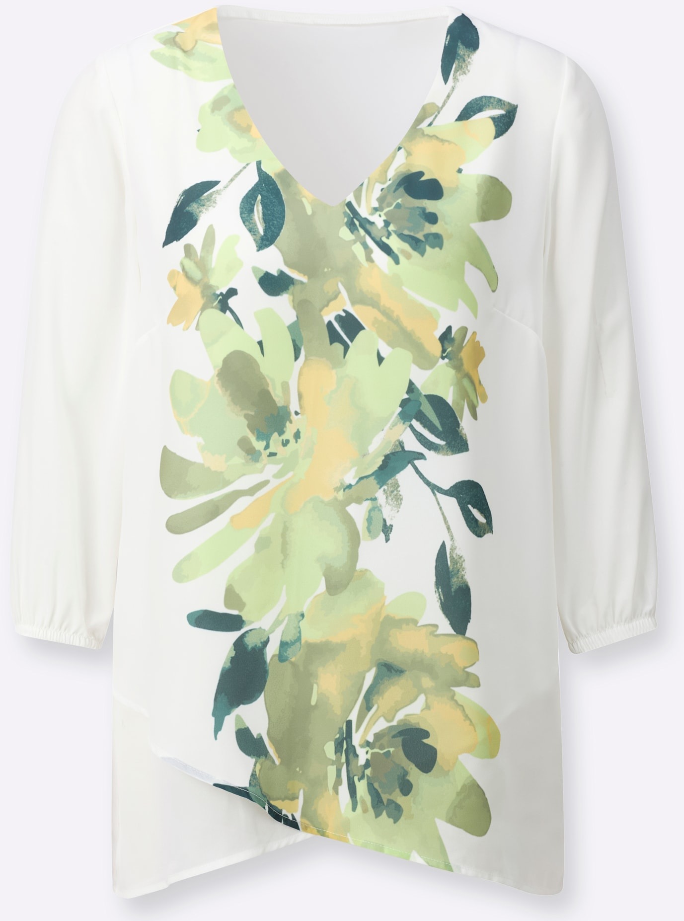 Longbluse LADY, Damen, Gr. 50, pistazie, zitrone, bedruckt, 100% Polyester, geblümt, gemustert, mehrfarbig, V-Ausschnitt, Blusen Longbluse 3