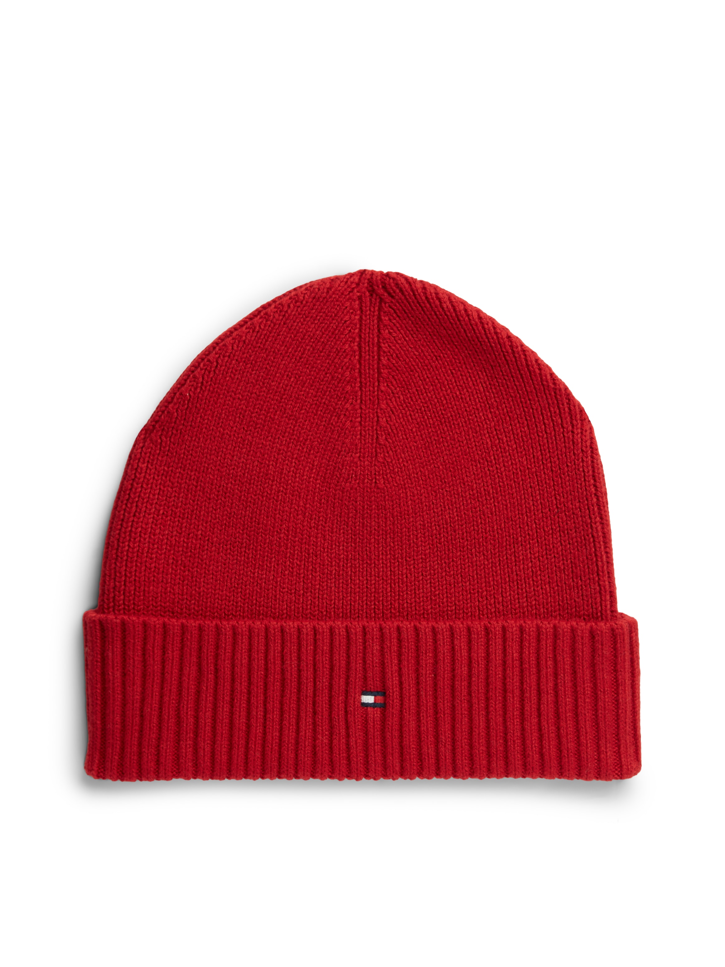 Tommy Hilfiger Strickmütze "TH FLAG PIMA COTTON BEANIE" Beanie mit Logostickerei, mit Kaschmiranteil Unisex