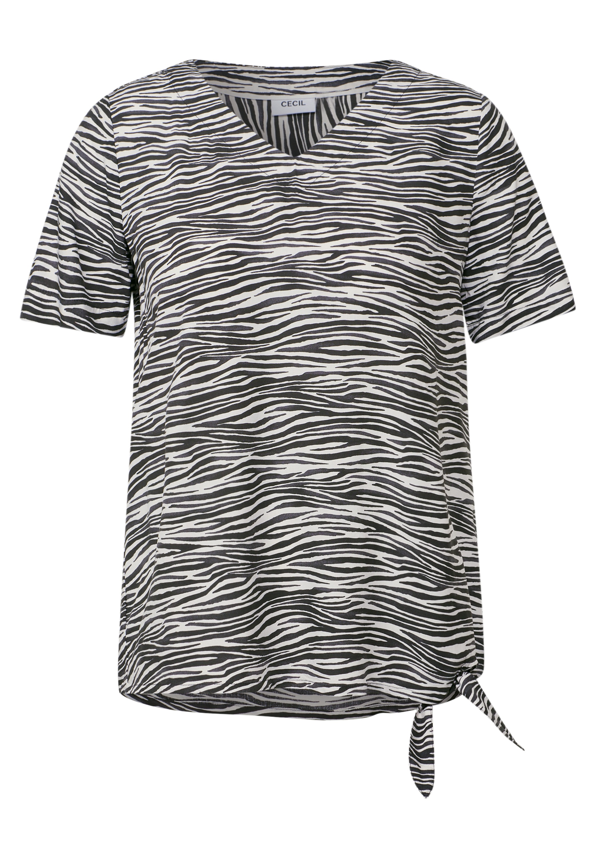 Kurzarmbluse CECIL, Damen, Gr. S (38), grau (volcanic grau), Stoff, 100% Viskose, bedruckt, normal normal, V-Ausschnitt, Bündchen, Blusen, aus softer Viskose 3