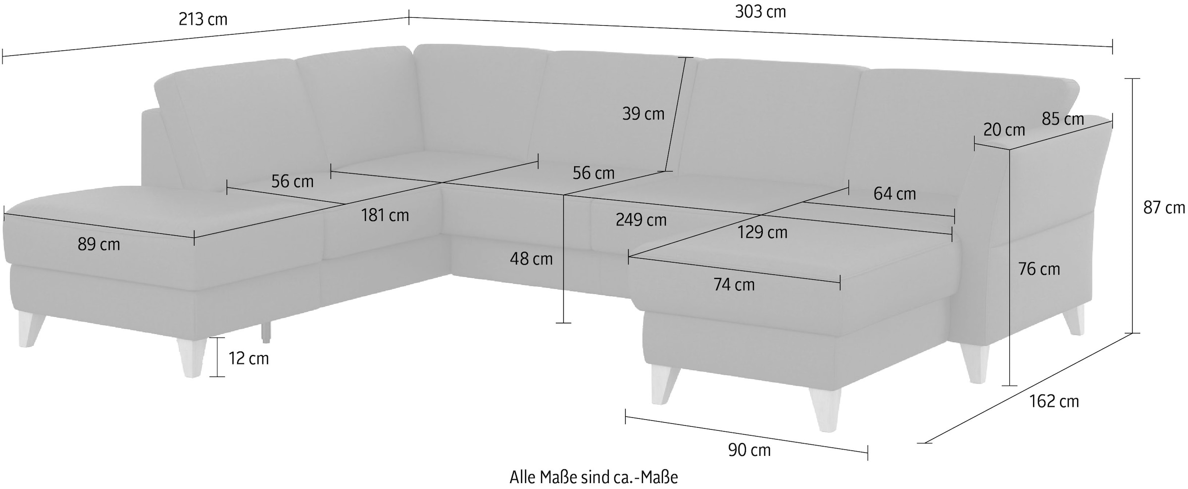 sit&more Wohnlandschaft »Visby U-Form«, wahlweise mit Bettfunktion und Stauraum, frei im Raum stellbar