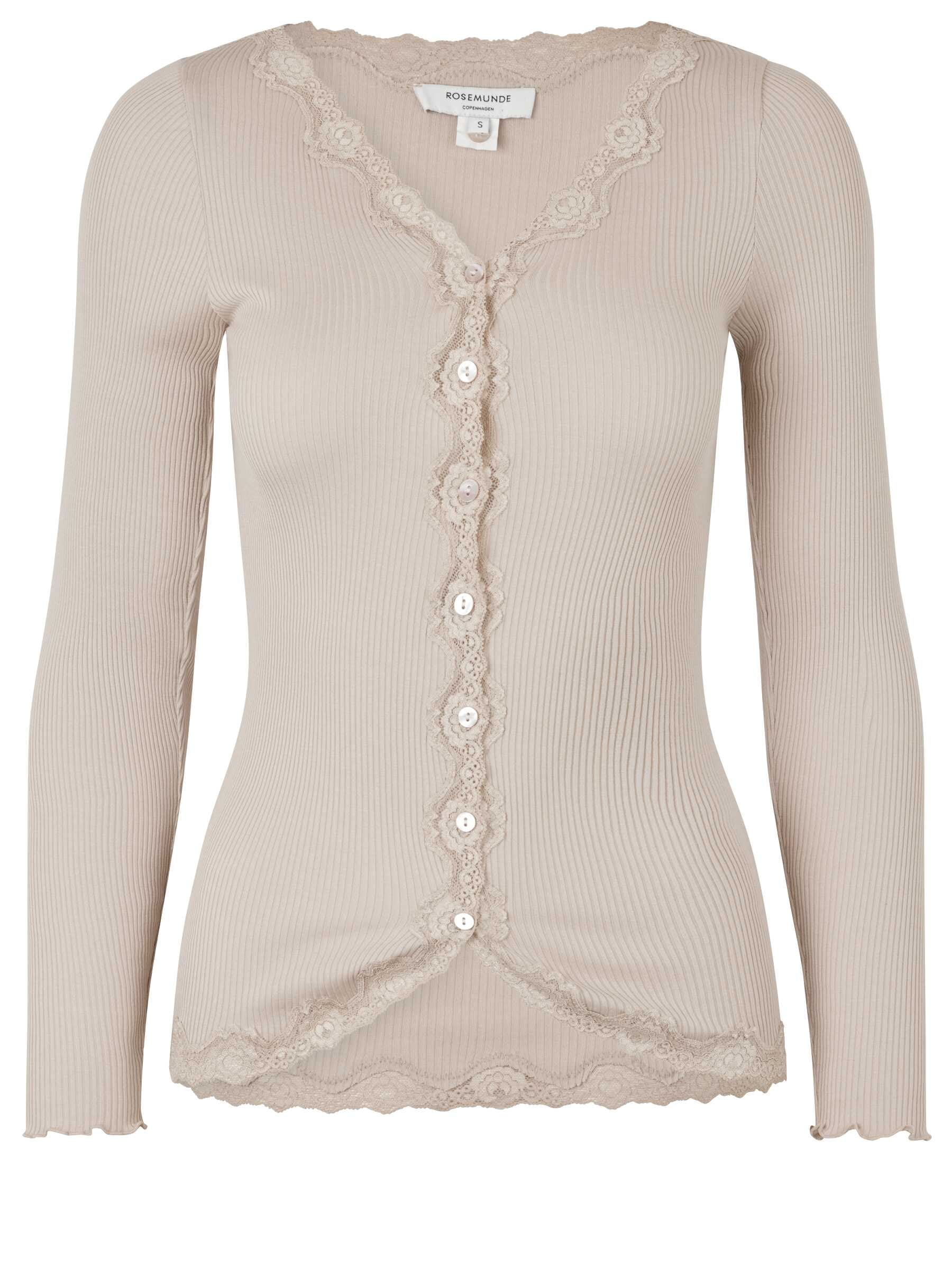 rosemunde "Babette Silk Cardigan mit Seide" Vintage-Spitzenbesatz, Perlmuttknopfleiste, Langarm, Seidenmix