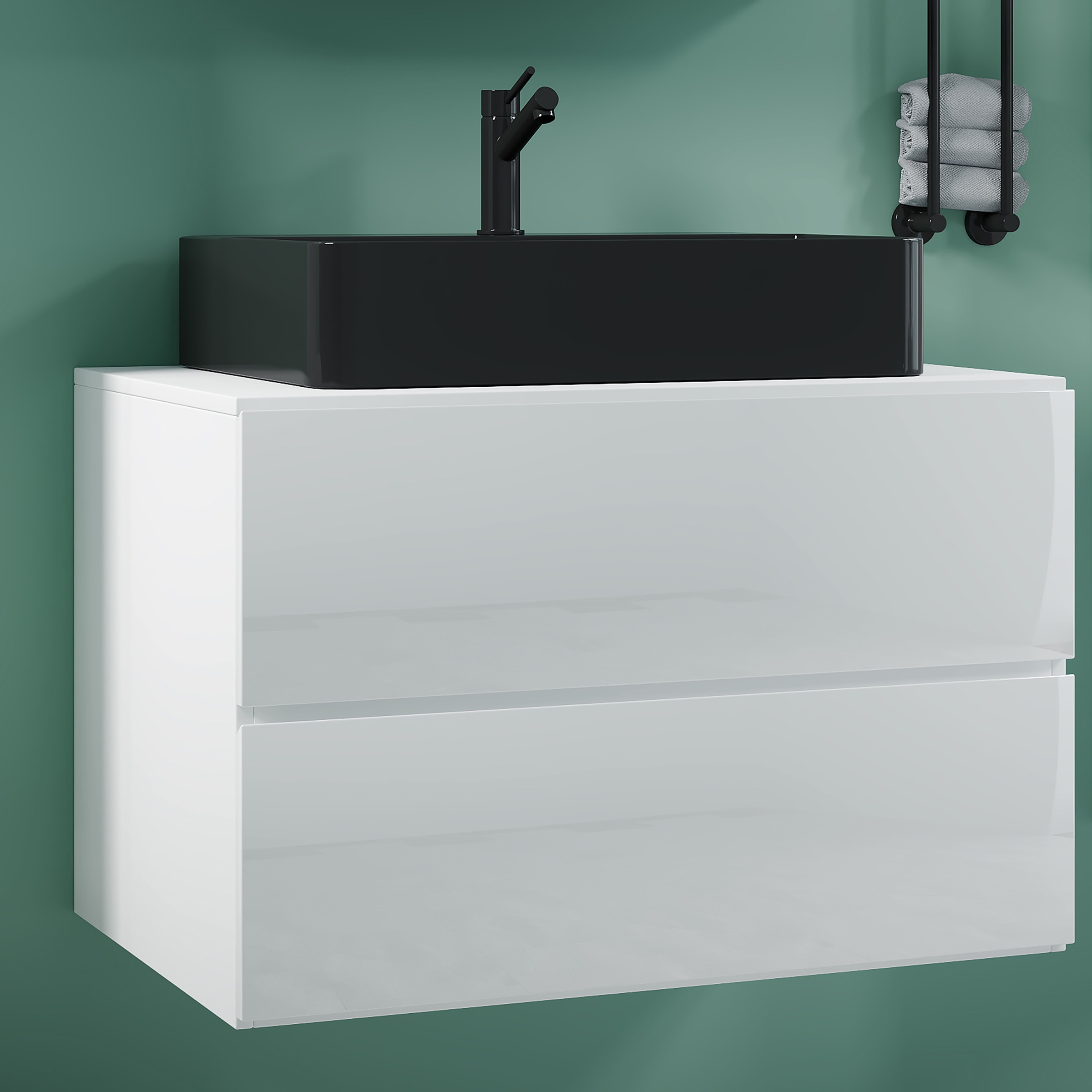 VCM Waschbeckenunterschrank »VCM 2-tlg. Waschplatz Waschtisch Badmöbel Set Waschbecken Lendas S BL Schublade«, (2 St.)