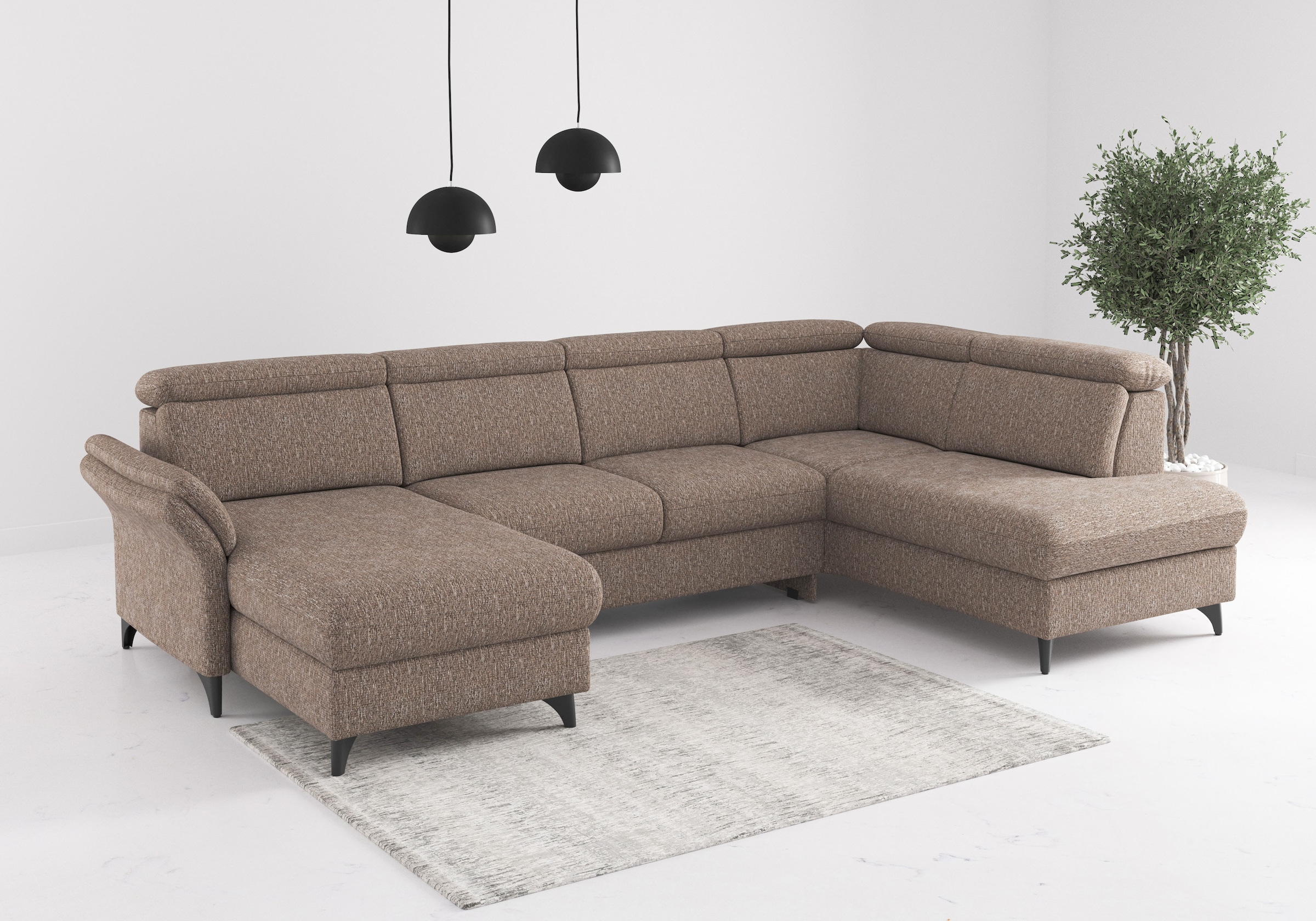 Wohnlandschaft SIT & MORE "Glendale, U-Form", cappuccino, B:321cm H:84cm T:193cm, 100% Polyester, Sofas, Wohnlandschaft, inkl. Kopfteilverstellung,wahlweise mit Vorziehsitz und Bettkasten 8